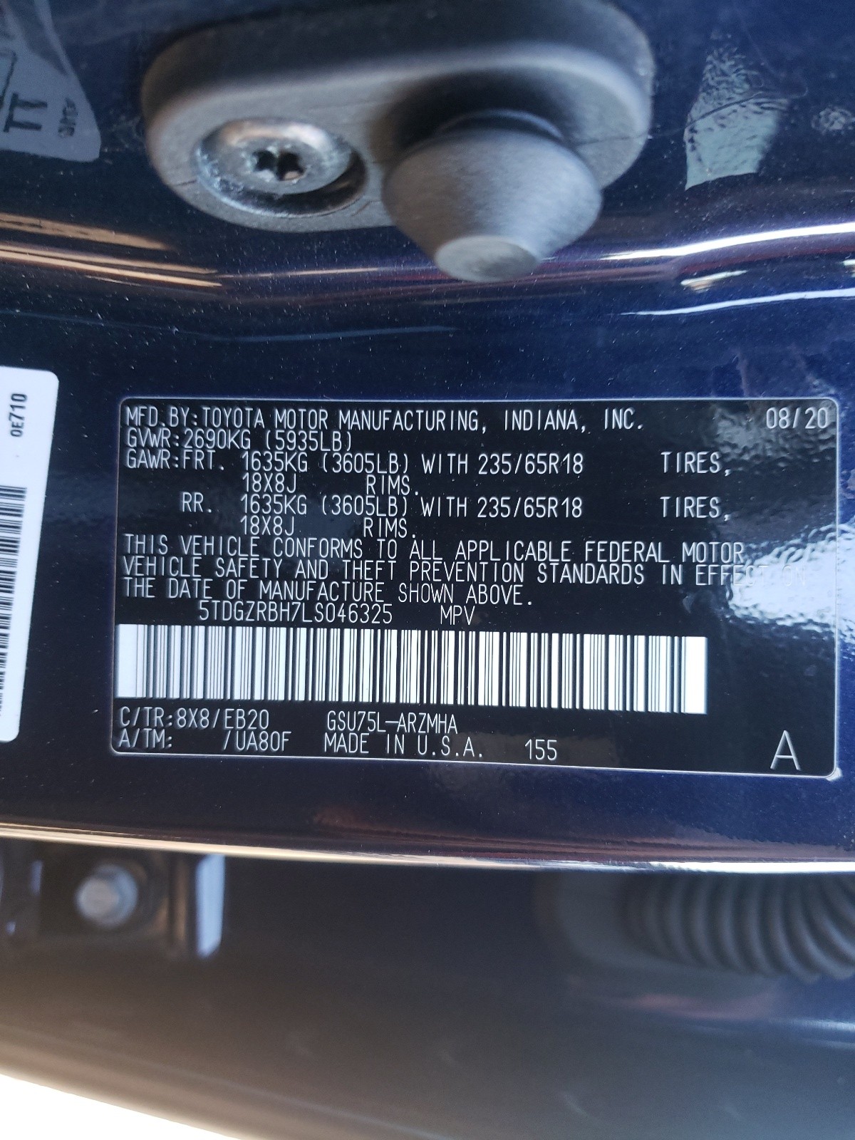 Zdjęcie 10 z aukcji – 2020 TOYOTA HIGHLANDER z VIN 5TDGZRBH7LS046325