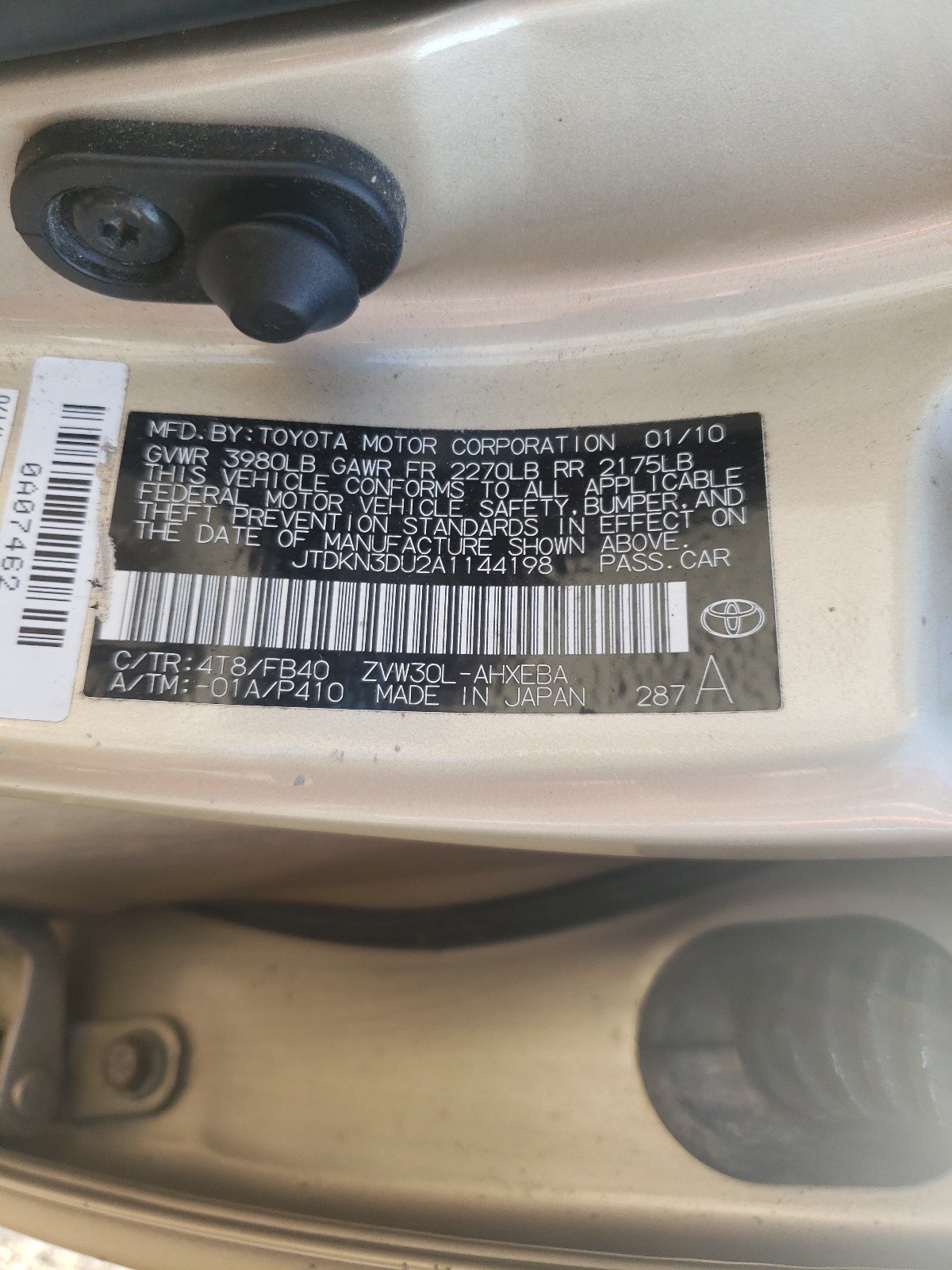 Zdjęcie 10 z aukcji – 2010 TOYOTA PRIUS z VIN JTDKN3DU2A1144198