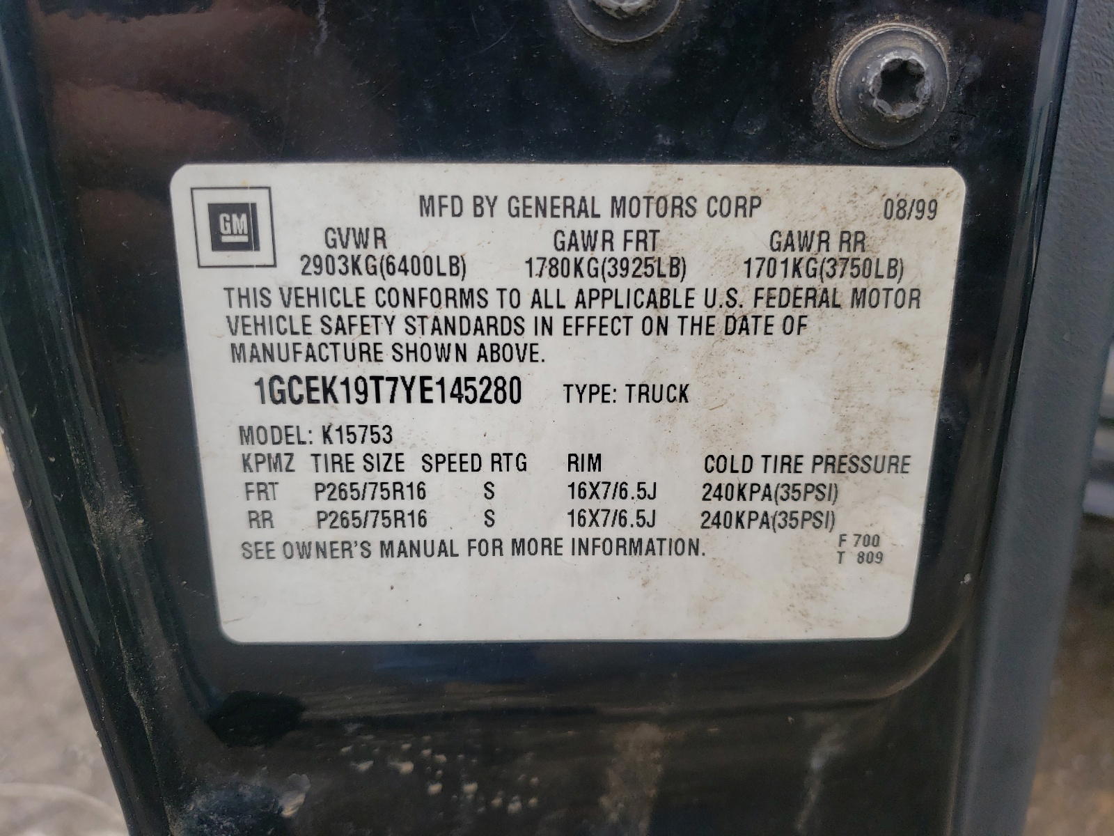 Photo 10 from auction – 2000 CHEVROLET SILVERADO with VIN 1GCEK19T7YE145280