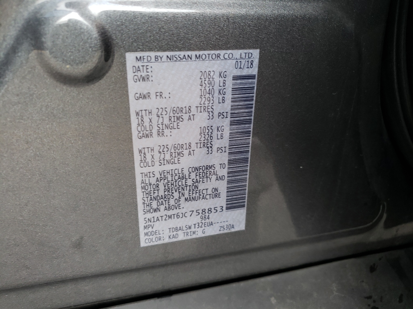 Photo 10 from auction – 2018 NISSAN ROGUE S with VIN 5N1AT2MT6JC758853