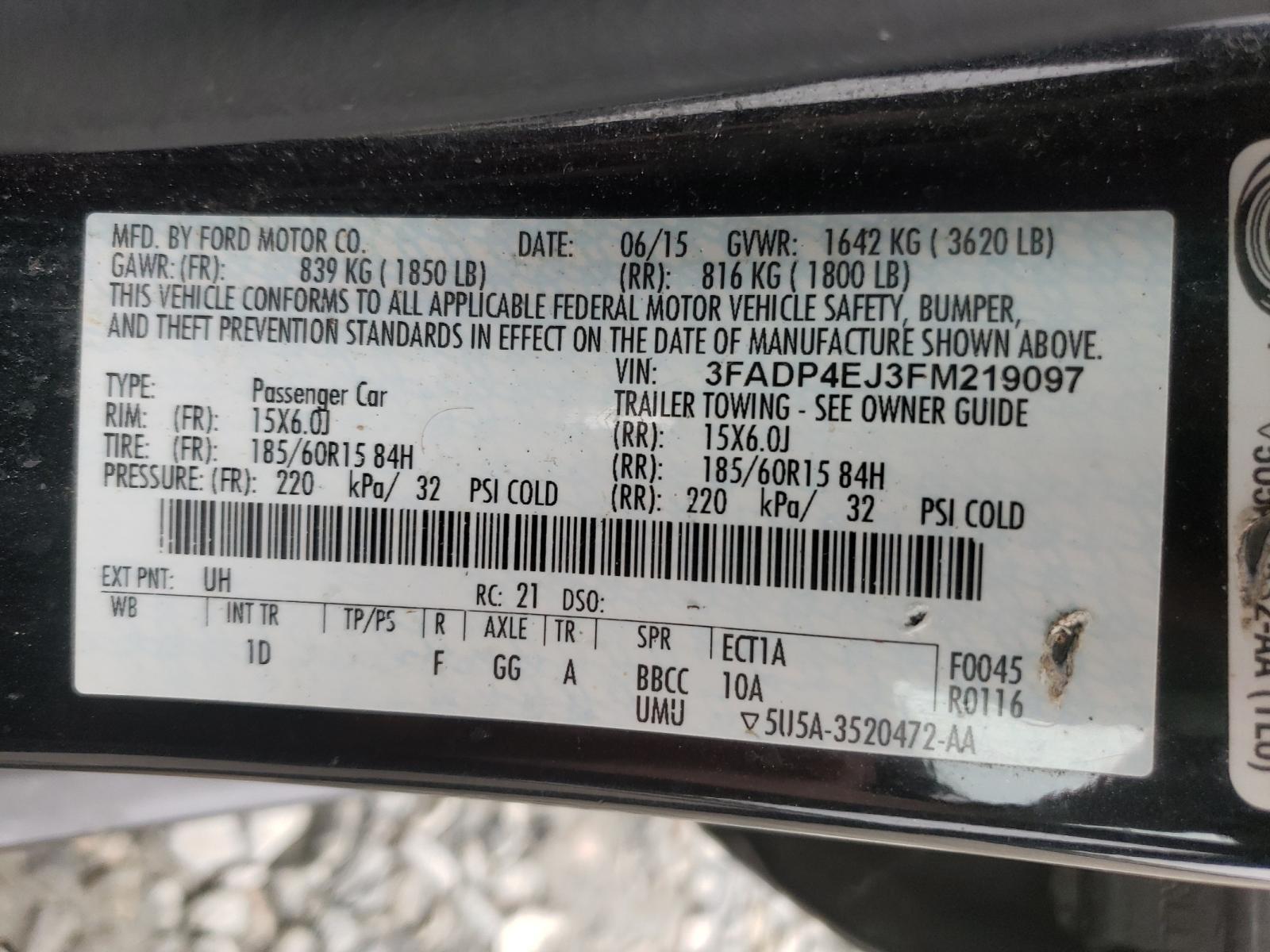 Photo 10 from auction – 2015 FORD FIESTA SE with VIN 3FADP4EJ3FM219097