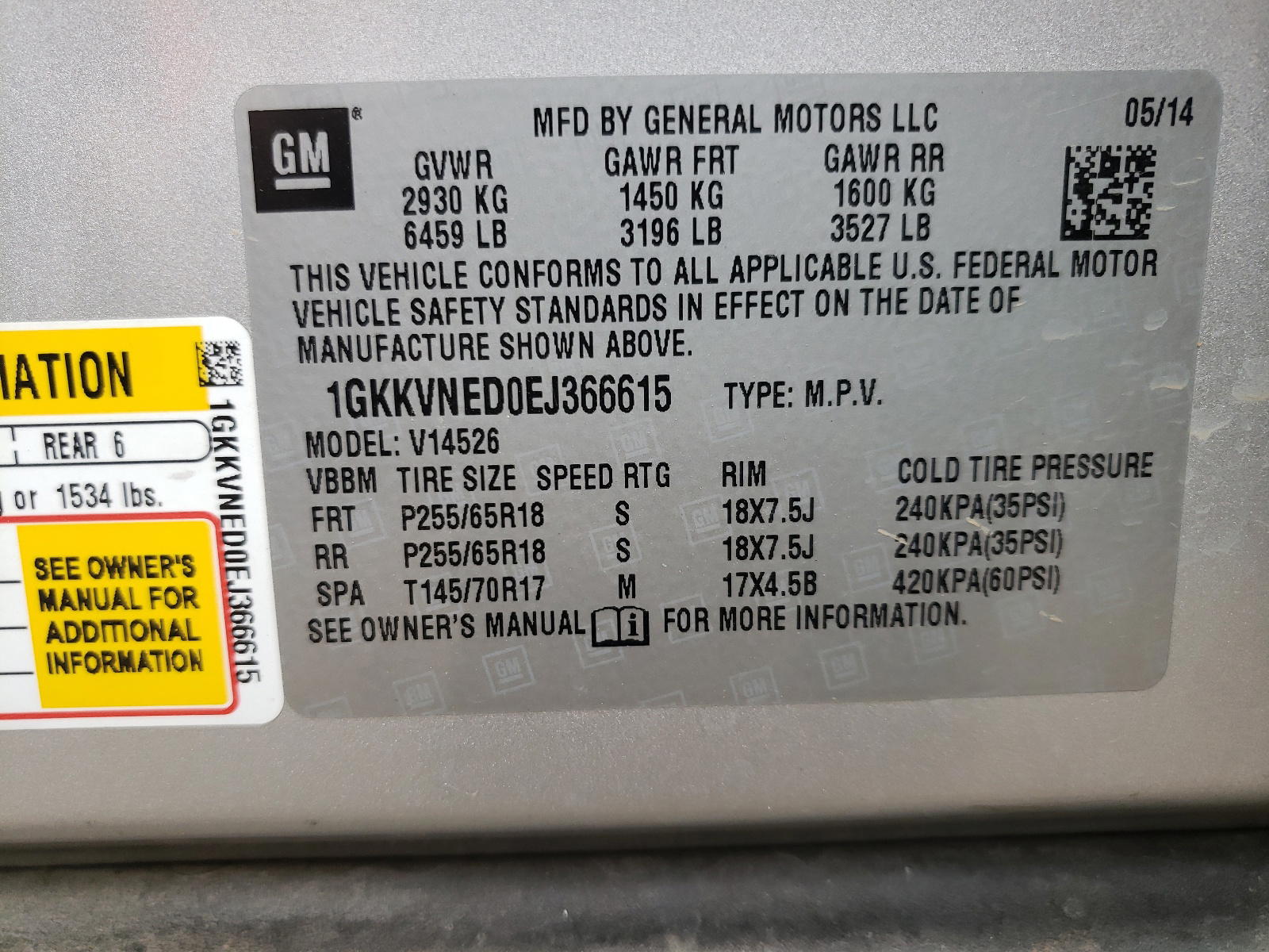 Photo 10 from auction – 2014 GMC ACADIA SLE with VIN 1GKKVNED0EJ366615