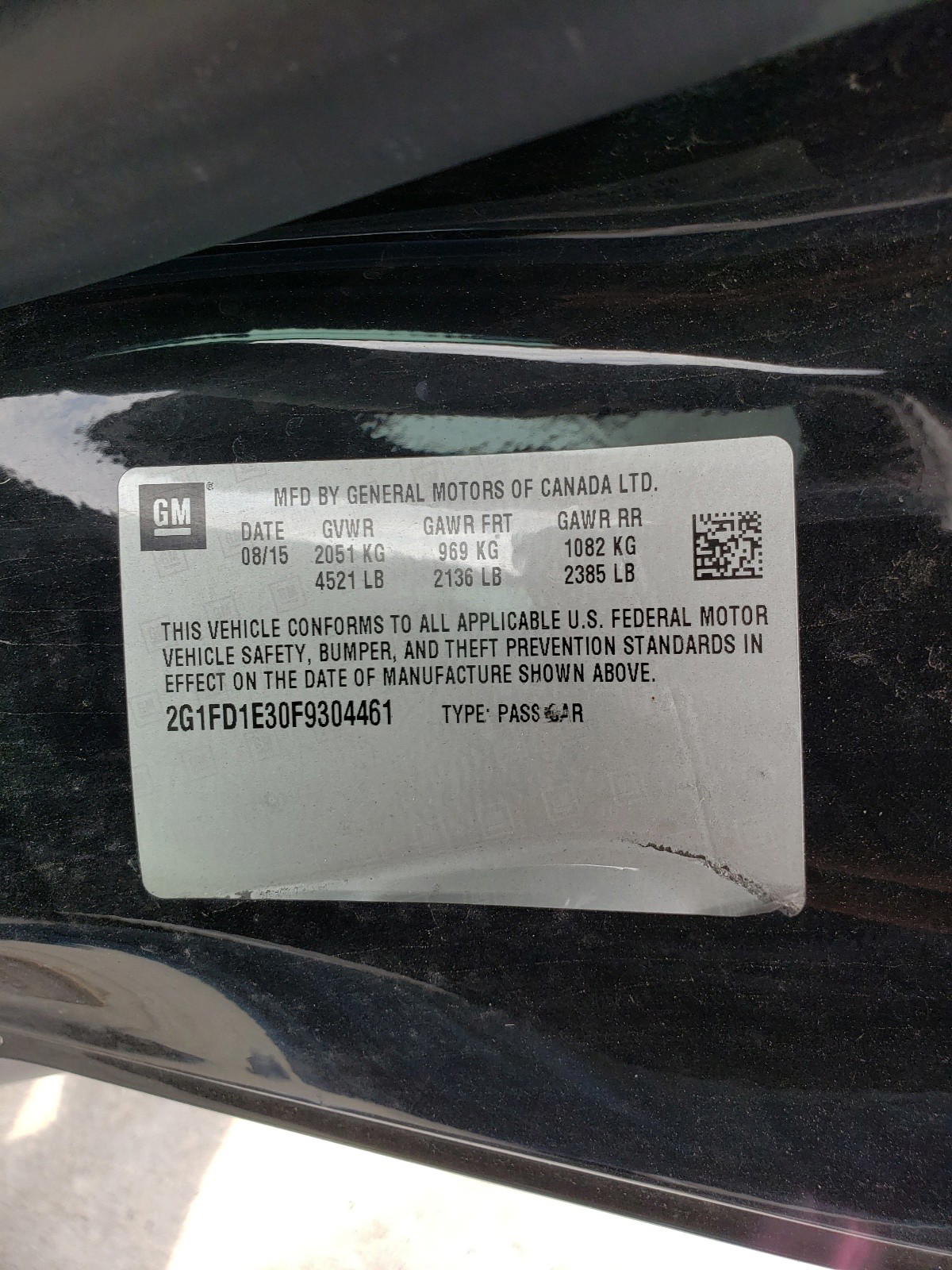 Photo 10 from auction – 2015 CHEVROLET CAMARO LT with VIN 2G1FD1E30F9304461