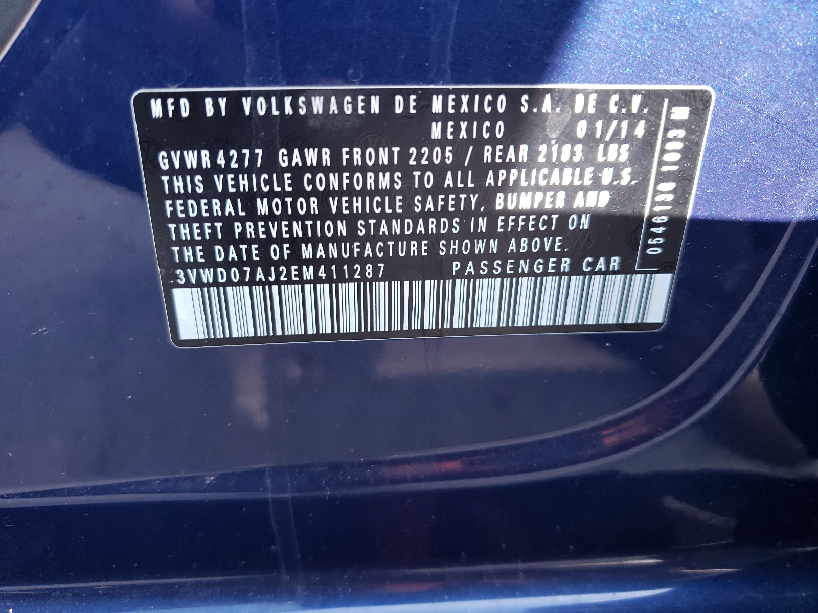 Photo 10 from auction – 2014 VOLKSWAGEN JETTA SE with VIN 3VWD07AJ2EM411287