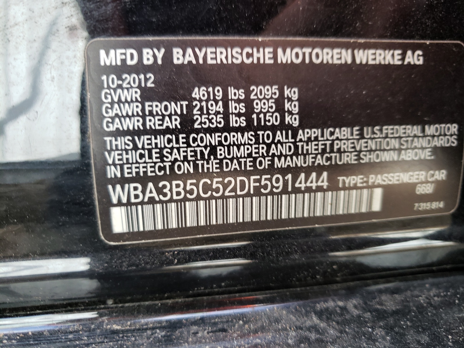 Photo 10 from auction – 2013 BMW 328 XI SUL with VIN WBA3B5C52DF591444