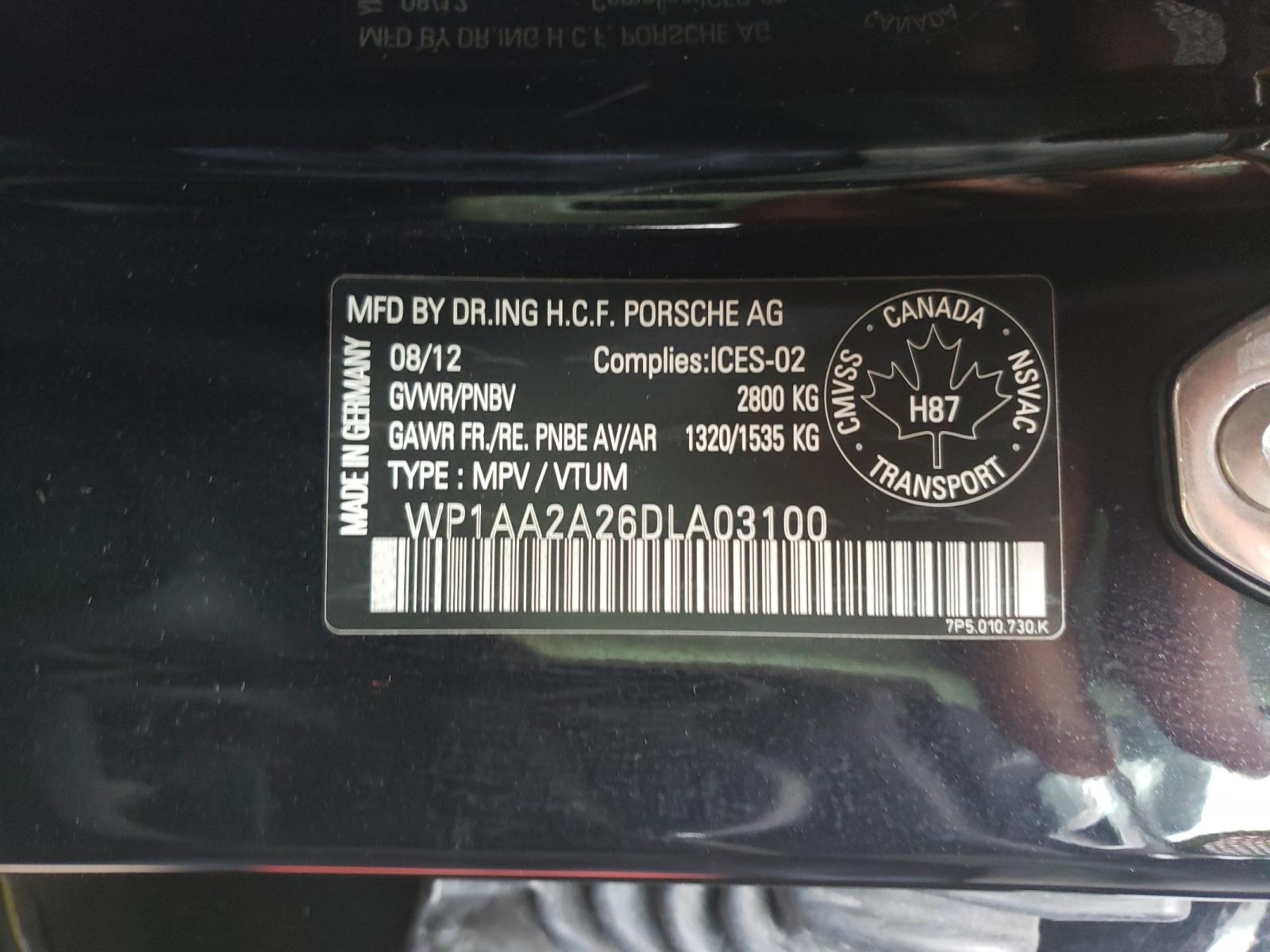 Photo 10 from auction – 2013 PORSCHE CAYENNE with VIN WP1AA2A26DLA03100