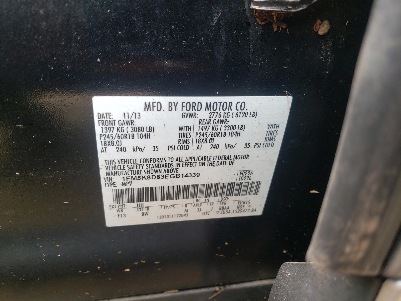 Photo 10 from auction – 2014 FORD EXPLORER X with VIN 1FM5K8D83EGB14339
