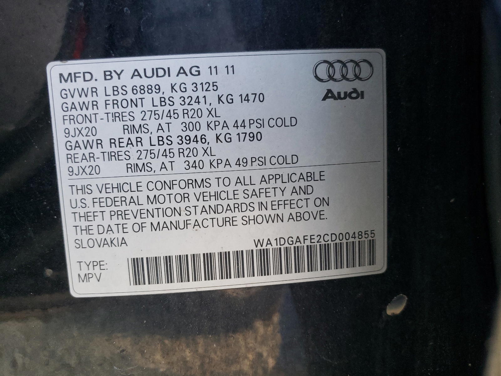 Photo 10 from auction – 2012 AUDI Q7 PRESTIG with VIN WA1DGAFE2CD004855