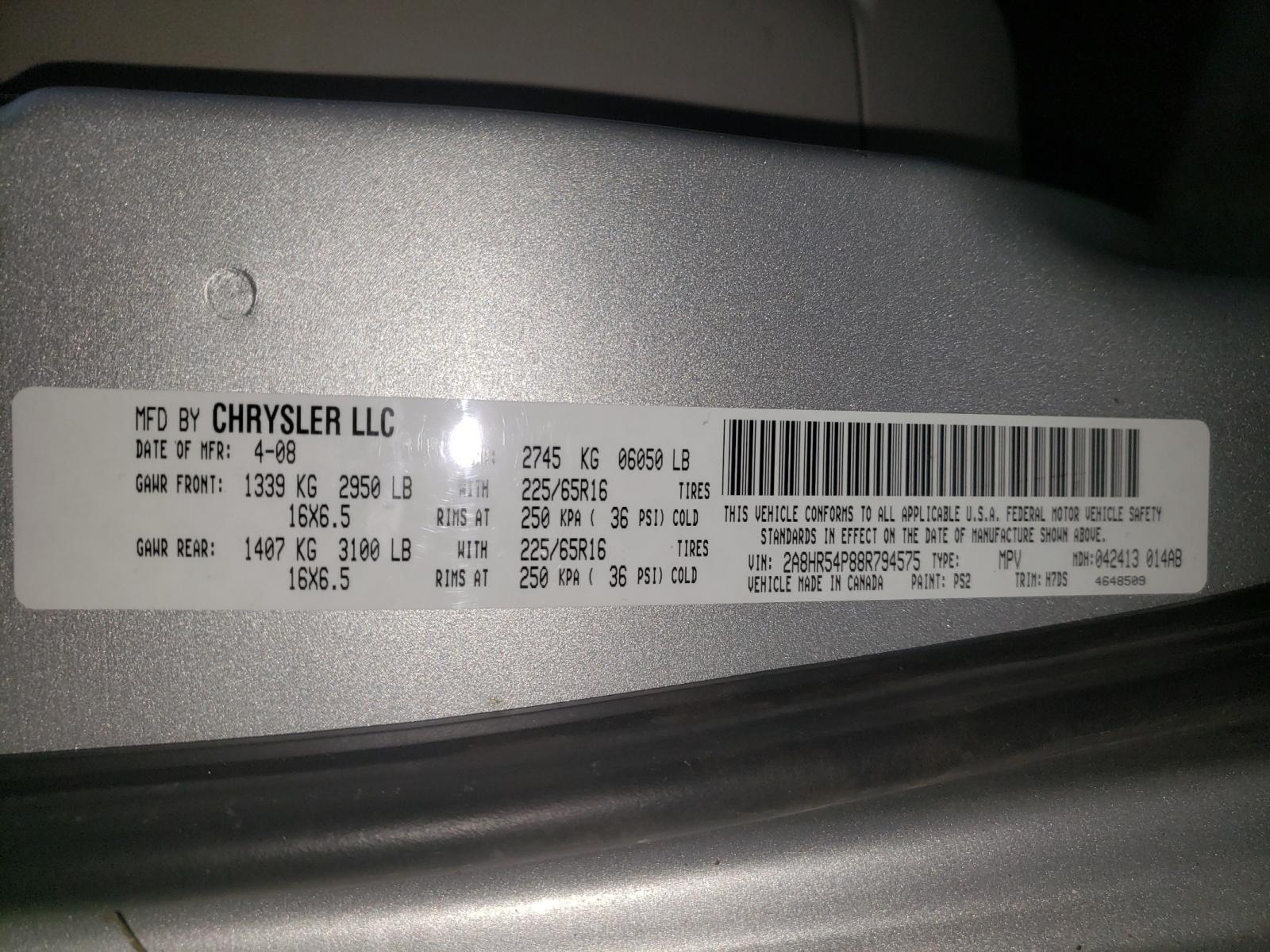 Photo 10 from auction – 2008 CHRYSLER TOWN & COU with VIN 2A8HR54P88R794575