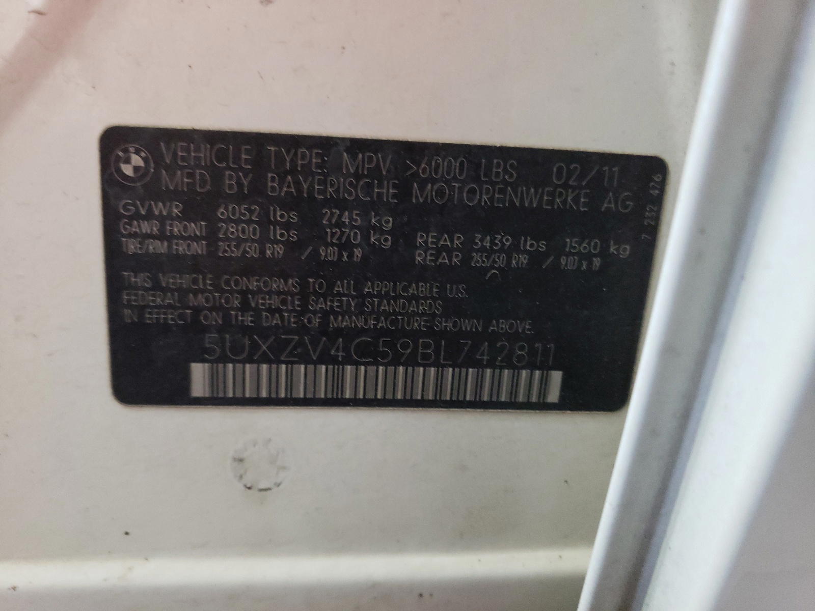 Photo 10 from auction – 2011 BMW X5 XDRIVE3 with VIN 5UXZV4C59BL742811