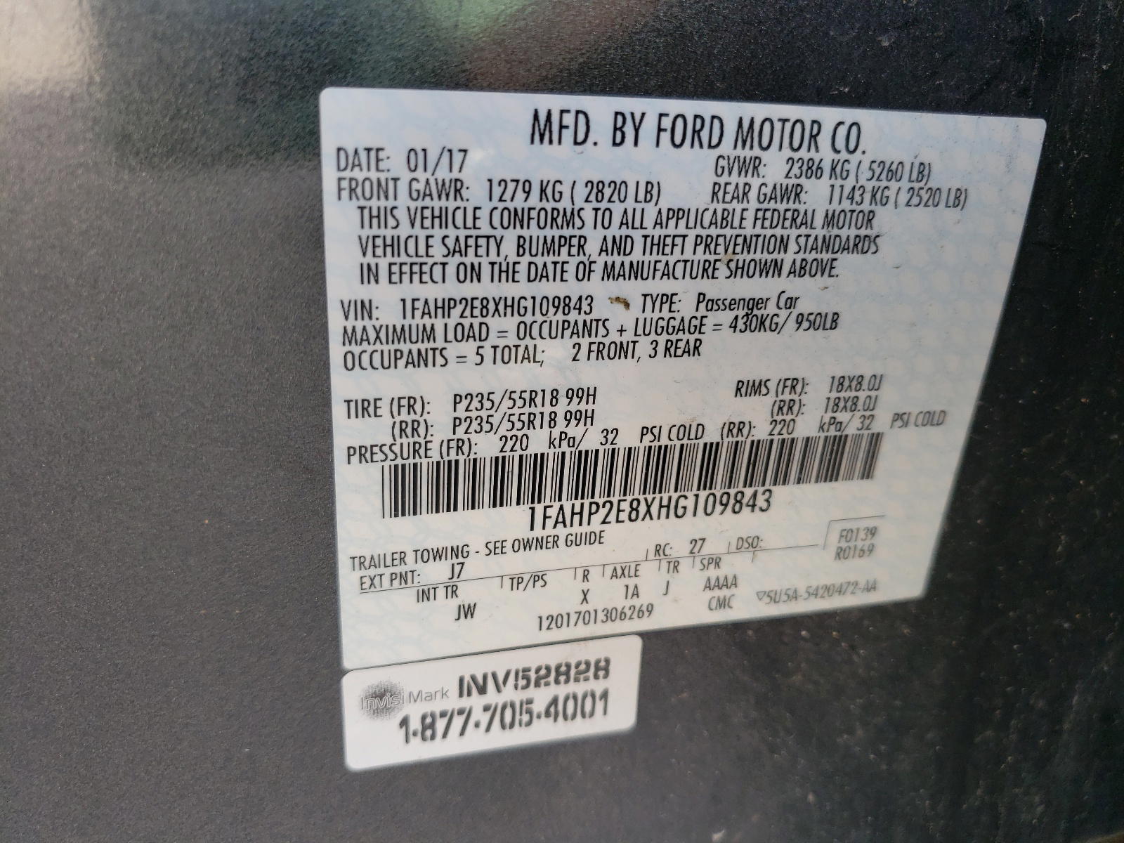 Photo 10 from auction – 2017 FORD TAURUS SEL with VIN 1FAHP2E8XHG109843