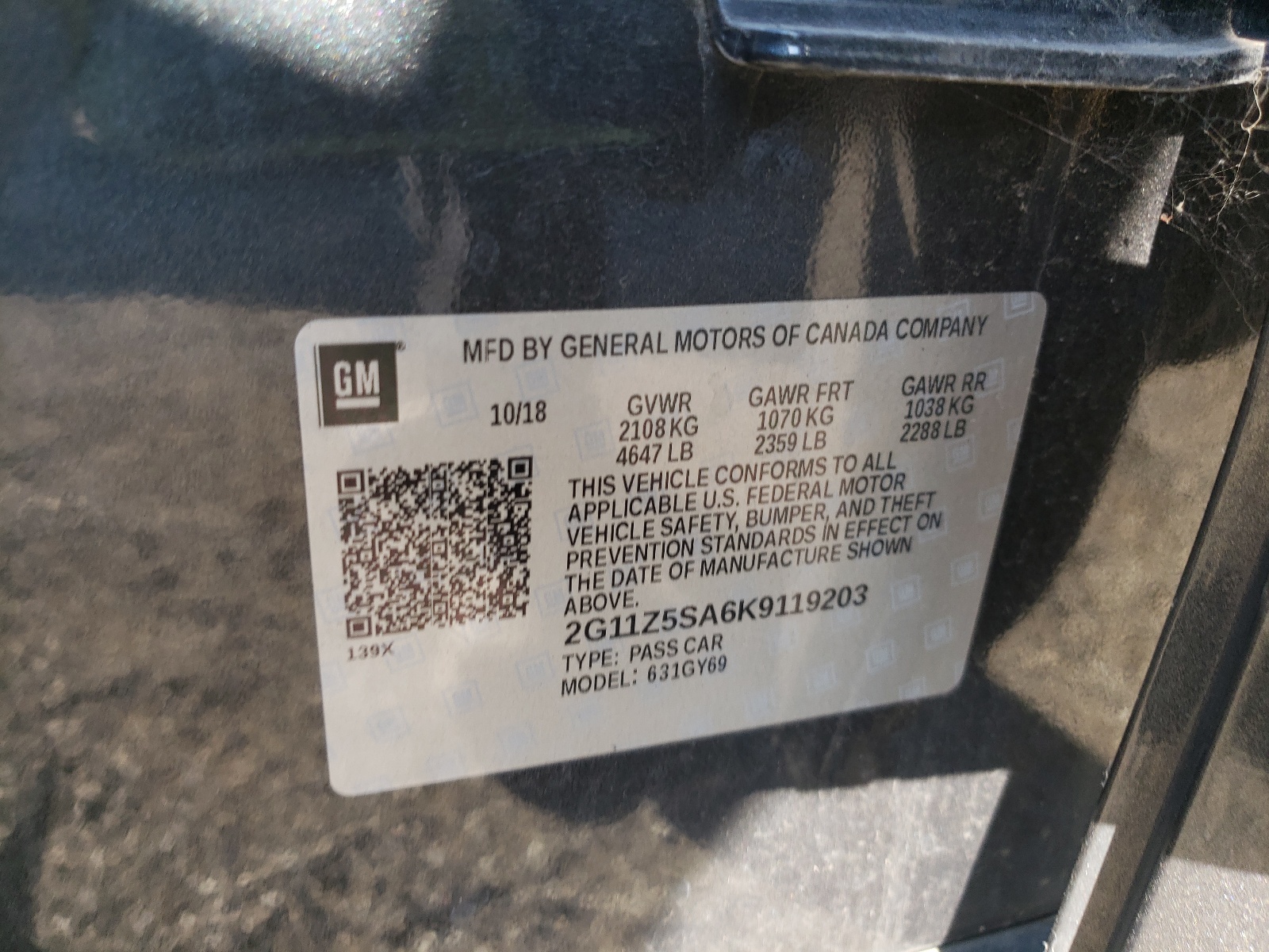 Photo 10 from auction – 2019 CHEVROLET IMPALA LT with VIN 2G11Z5SA6K9119203