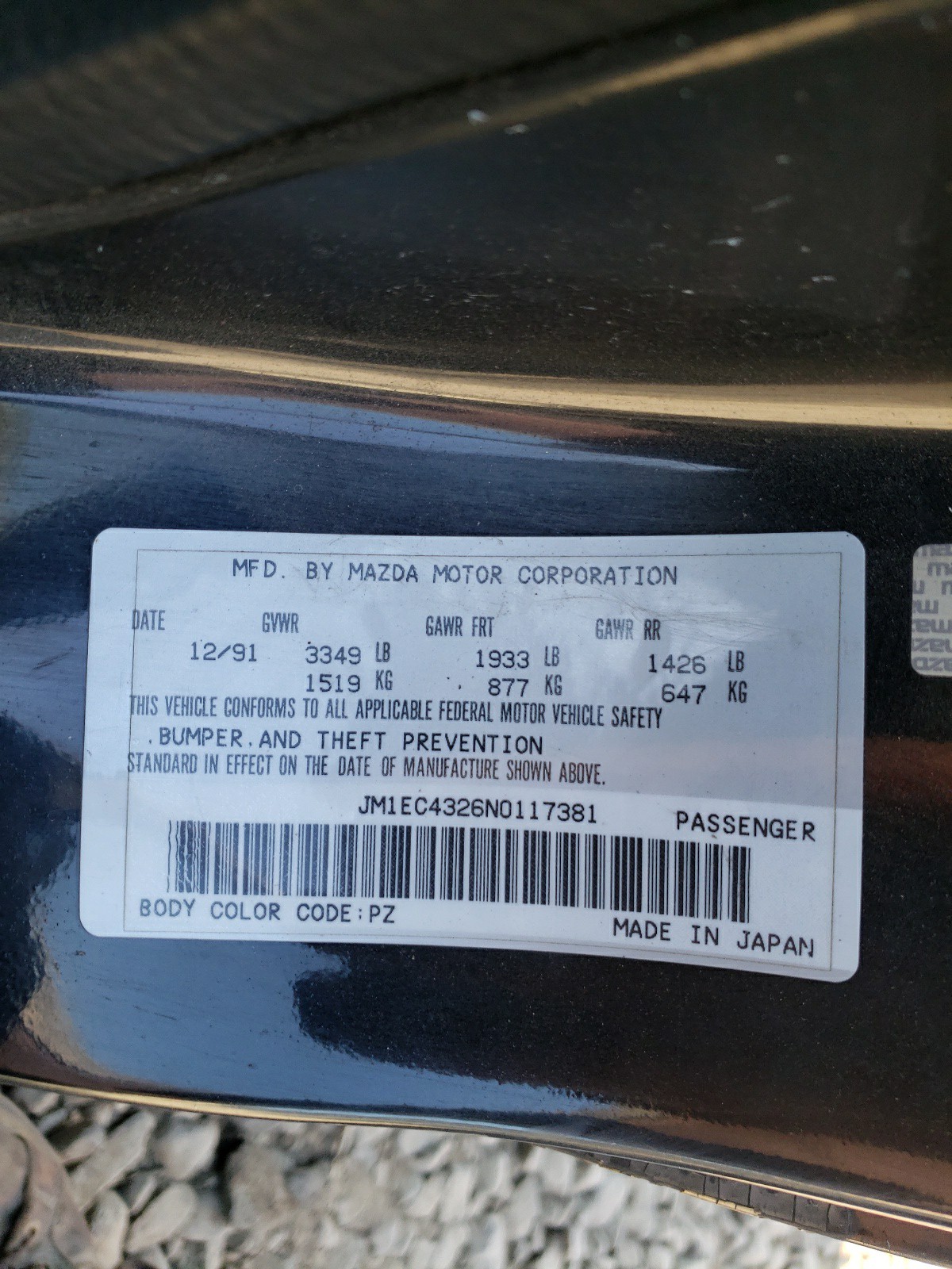 Photo 10 from auction – 1992 MAZDA MX-3 GS with VIN JM1EC4326N0117381