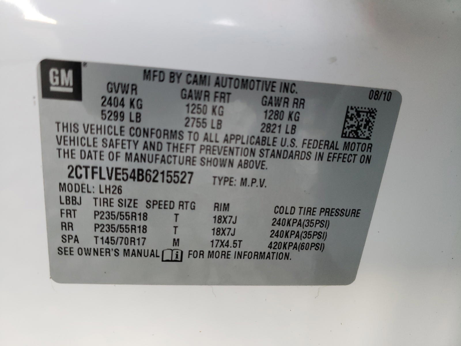 Photo 10 from auction – 2011 GMC TERRAIN SL with VIN 2CTFLVE54B6215527