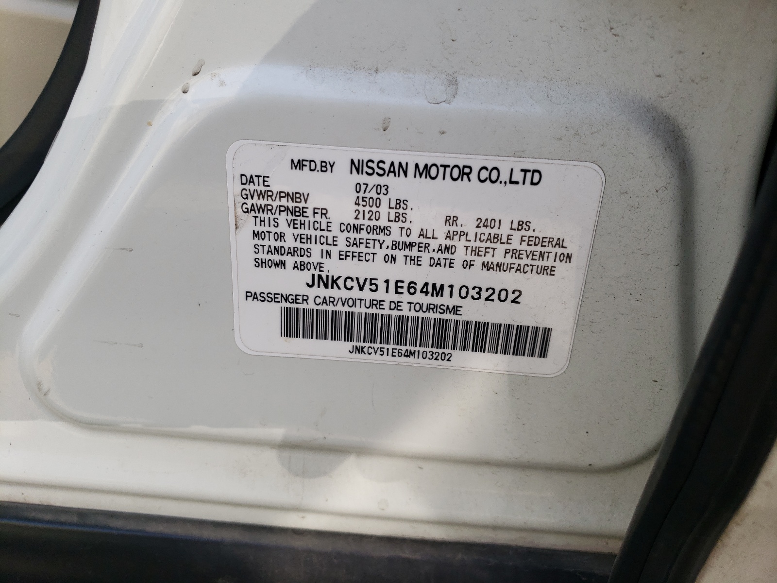 Photo 10 from auction – 2004 INFINITI G35 with VIN JNKCV51E64M103202