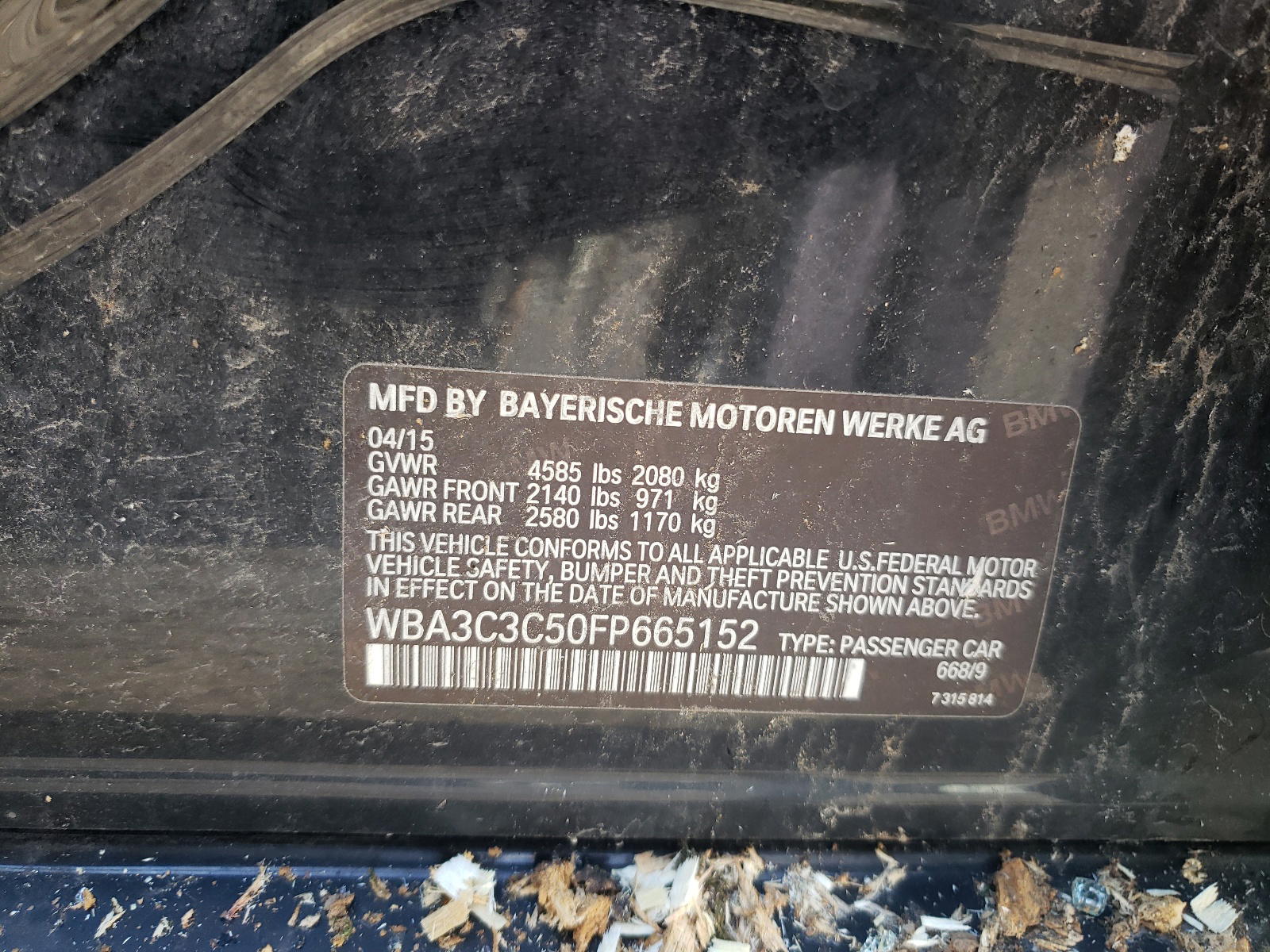 Photo 10 from auction – 2015 BMW 320 I XDRI with VIN WBA3C3C50FP665152