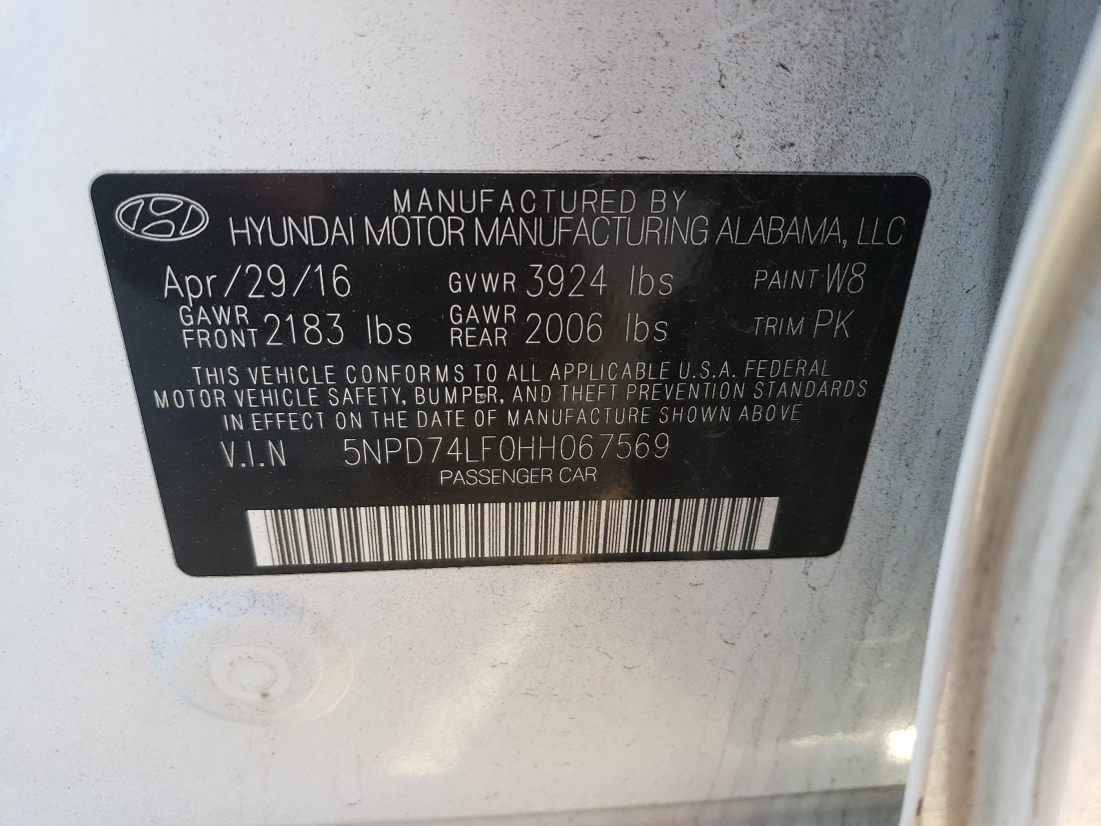 Photo 10 from auction – 2017 HYUNDAI ELANTRA SE with VIN 5NPD74LF0HH067569