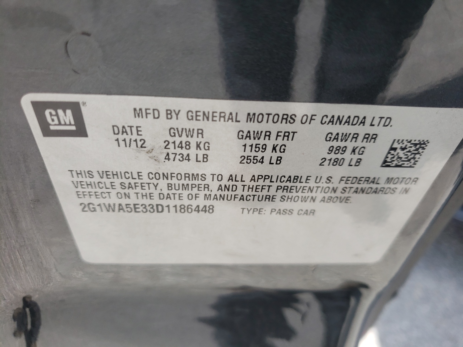 Photo 10 from auction – 2013 CHEVROLET IMPALA LS with VIN 2G1WA5E33D1186448