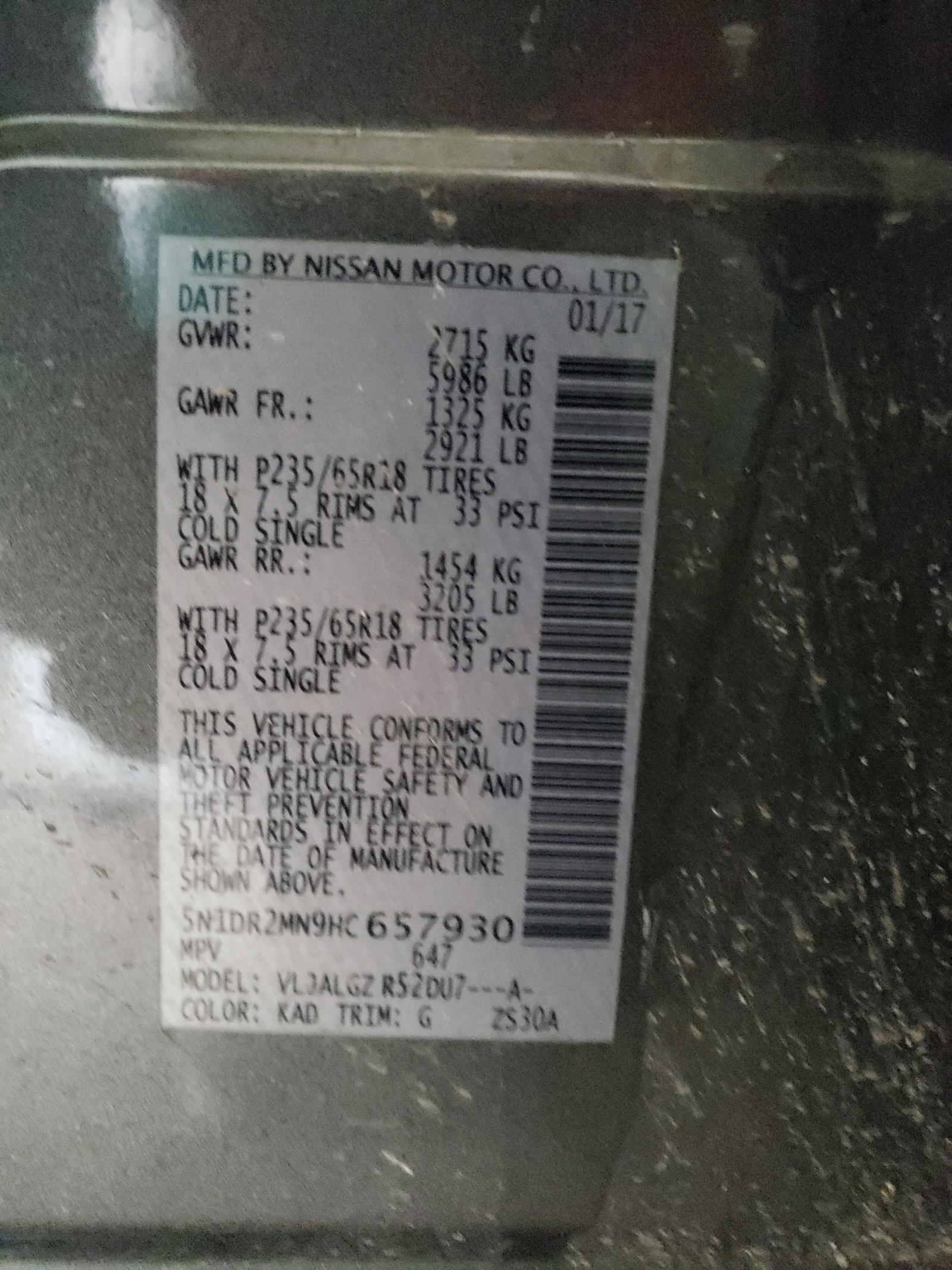 Photo 10 from auction – 2017 NISSAN PATHFINDER with VIN 5N1DR2MN9HC657930