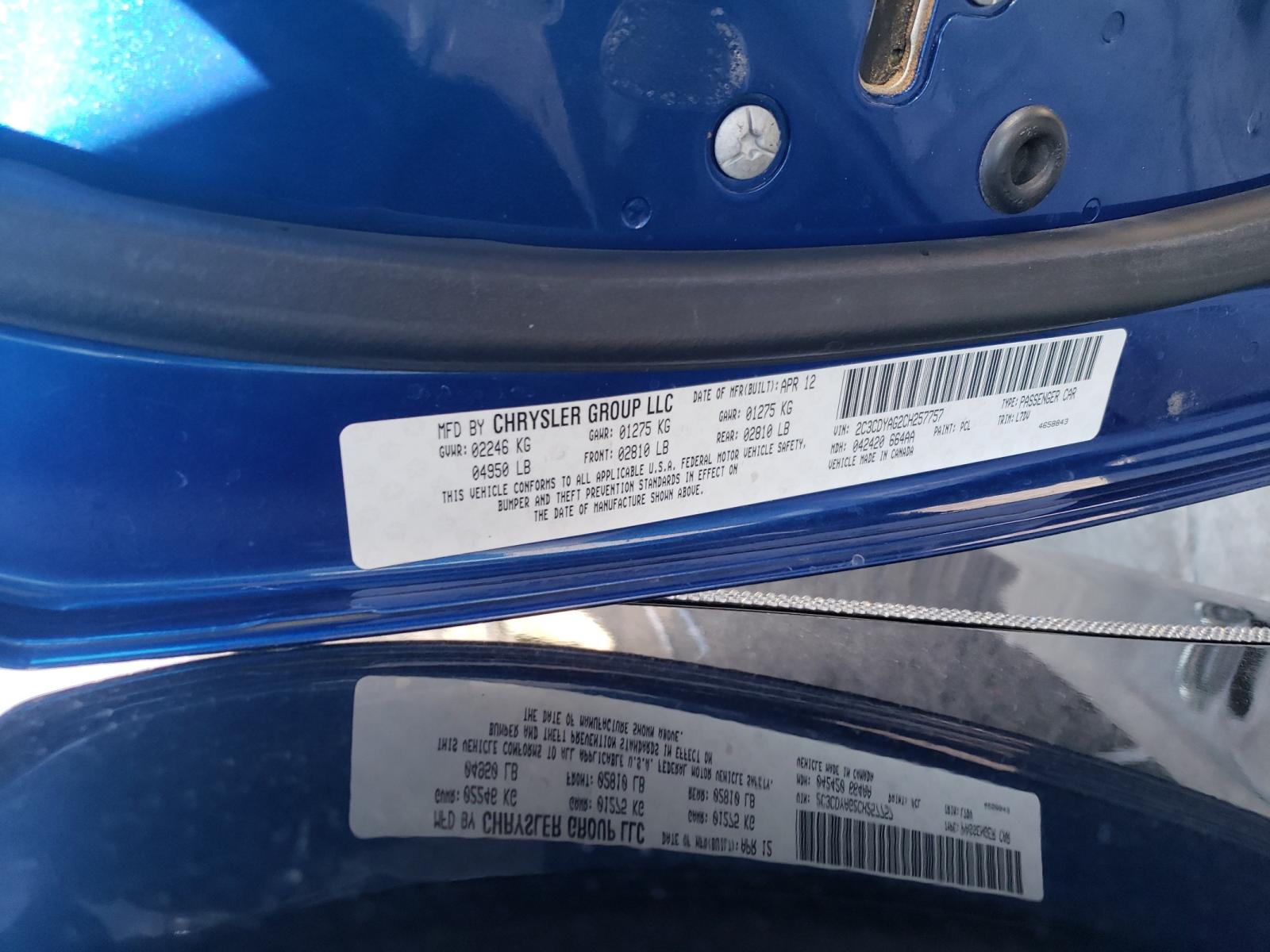 Photo 10 from auction – 2012 DODGE CHALLENGER with VIN 2C3CDYAG2CH257757