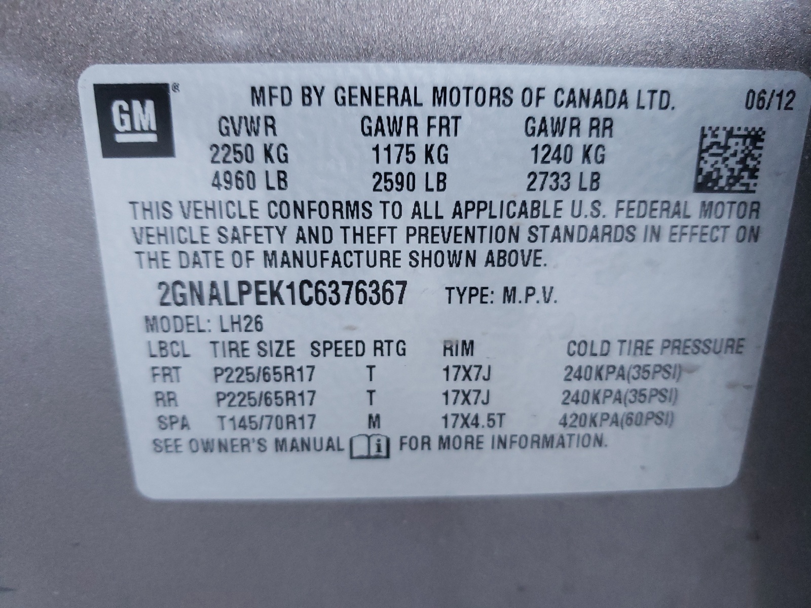 Photo 10 from auction – 2012 CHEVROLET EQUINOX LT with VIN 2GNALPEK1C6376367