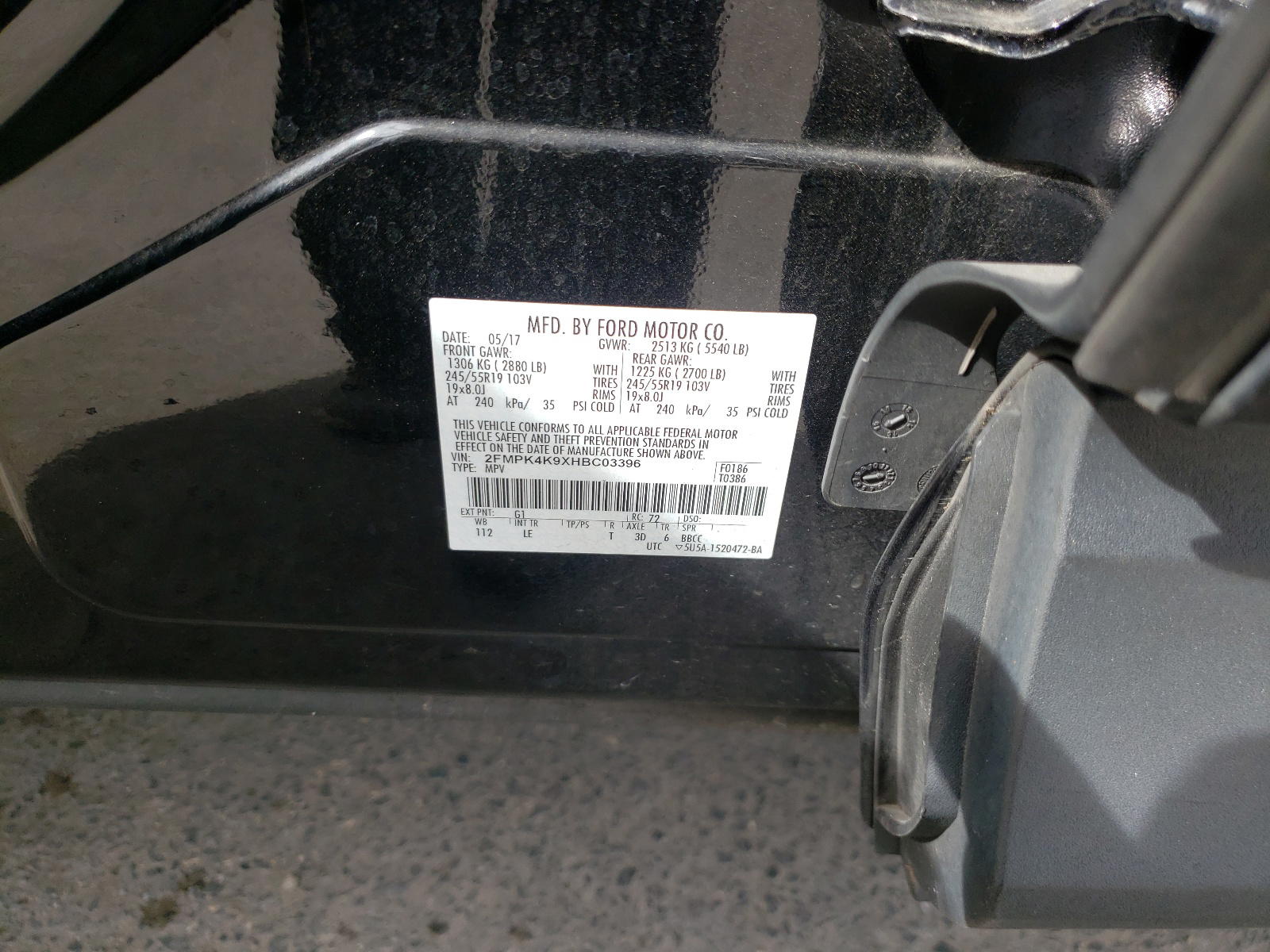 Photo 10 from auction – 2017 FORD EDGE TITAN with VIN 2FMPK4K9XHBC03396