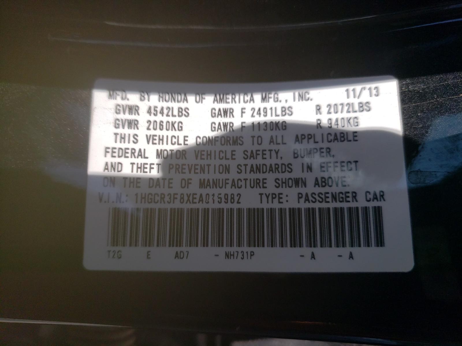 Photo 10 from auction – 2014 HONDA ACCORD EXL with VIN 1HGCR3F8XEA015982