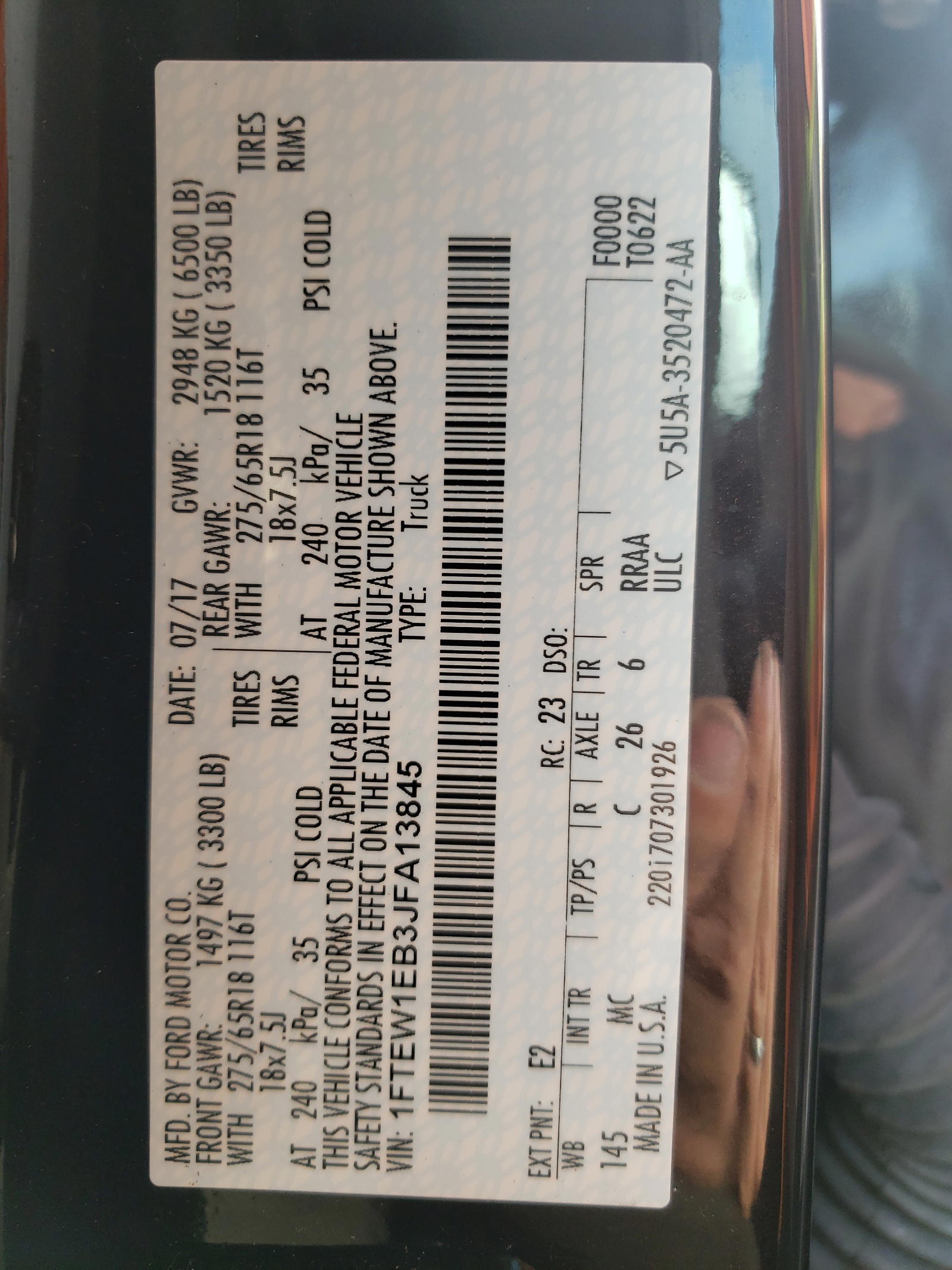 Photo 10 from auction – 2018 FORD F150 SUPER with VIN 1FTEW1EB3JFA13845