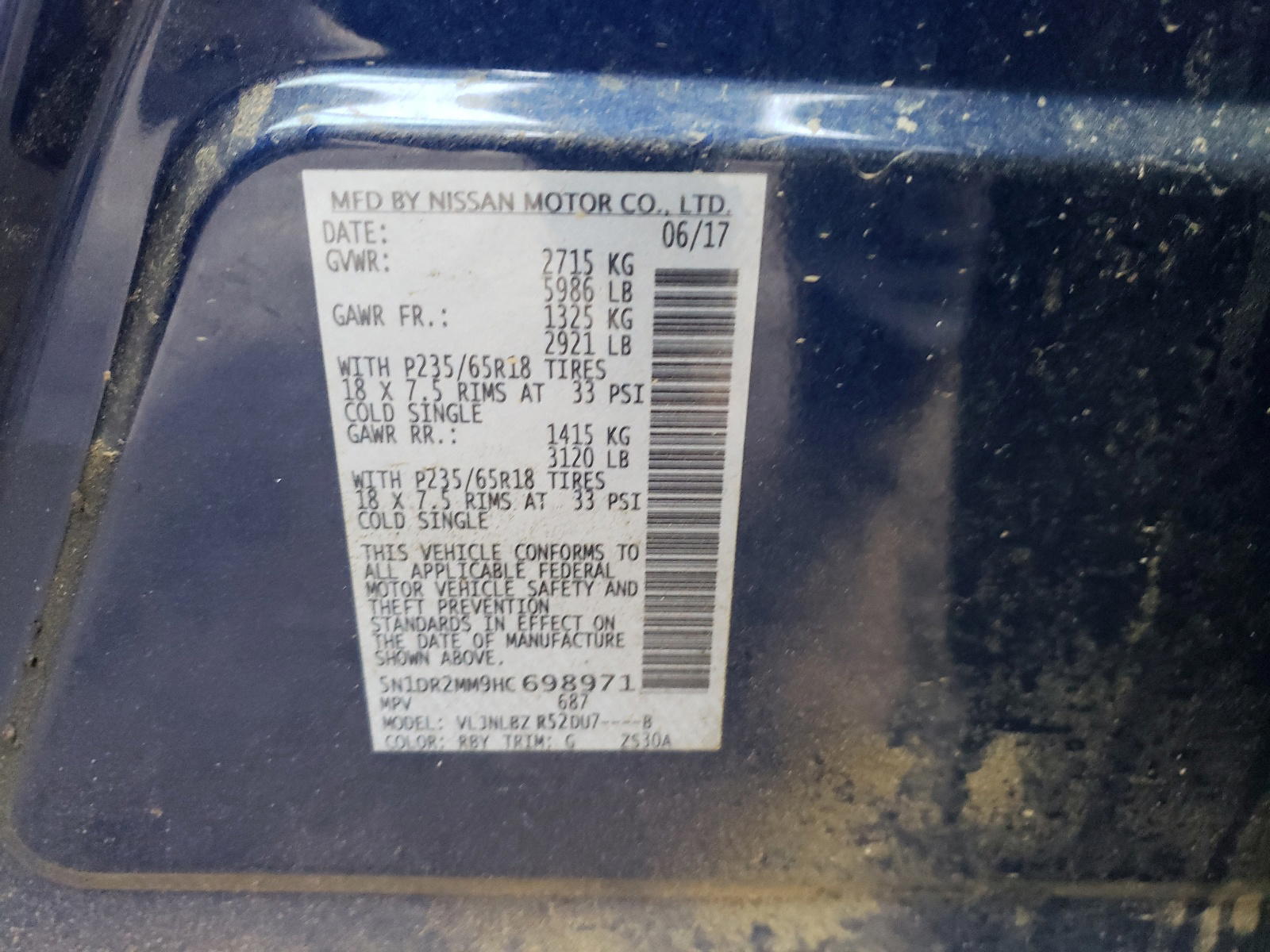 Photo 10 from auction – 2017 NISSAN PATHFINDER with VIN 5N1DR2MM9HC698971
