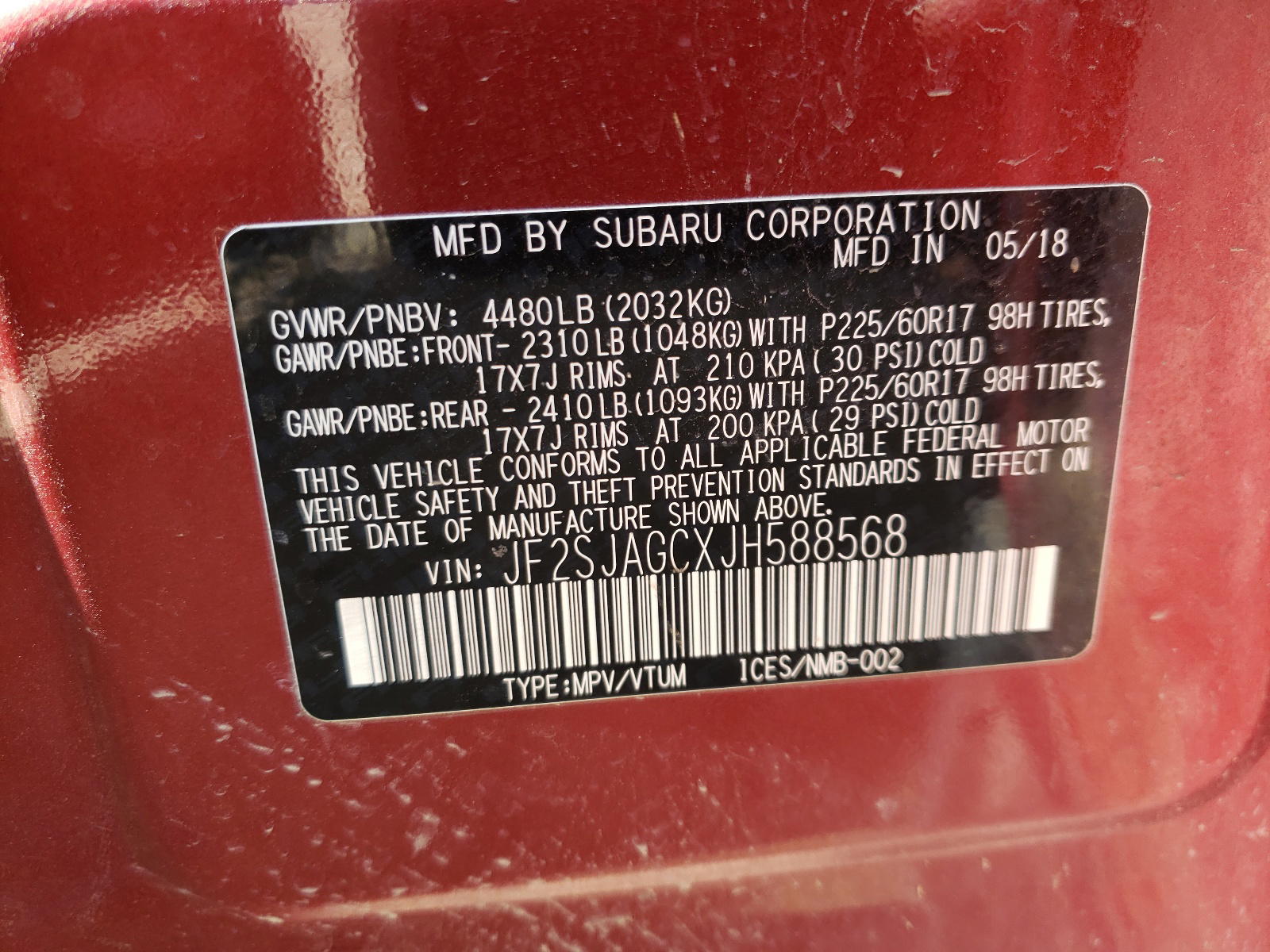 Photo 10 from auction – 2018 SUBARU FORESTER with VIN JF2SJAGCXJH588568