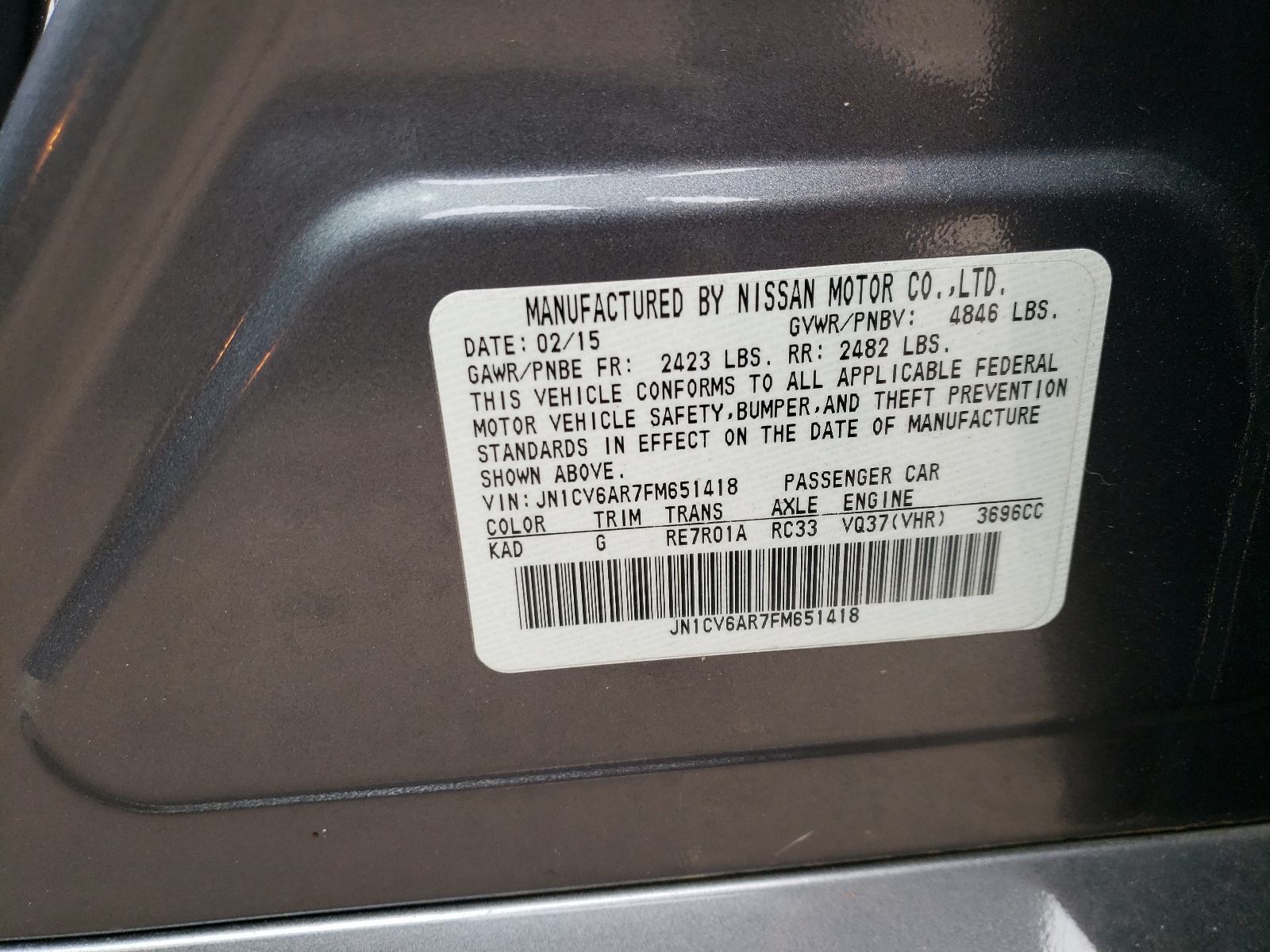 Photo 10 from auction – 2015 INFINITI Q40 with VIN JN1CV6AR7FM651418