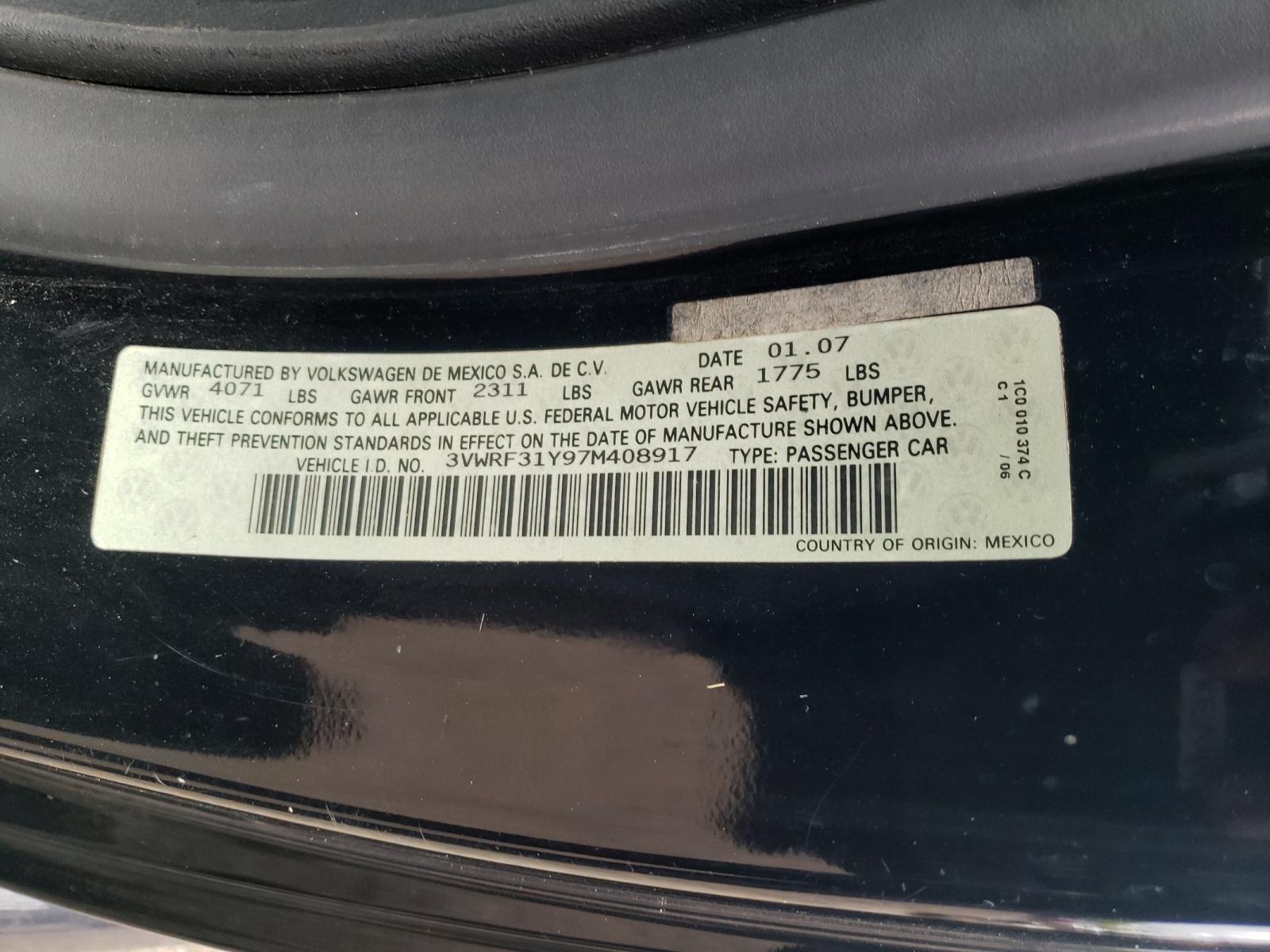 Photo 10 from auction – 2007 VOLKSWAGEN NEW BEETLE with VIN 3VWRF31Y97M408917