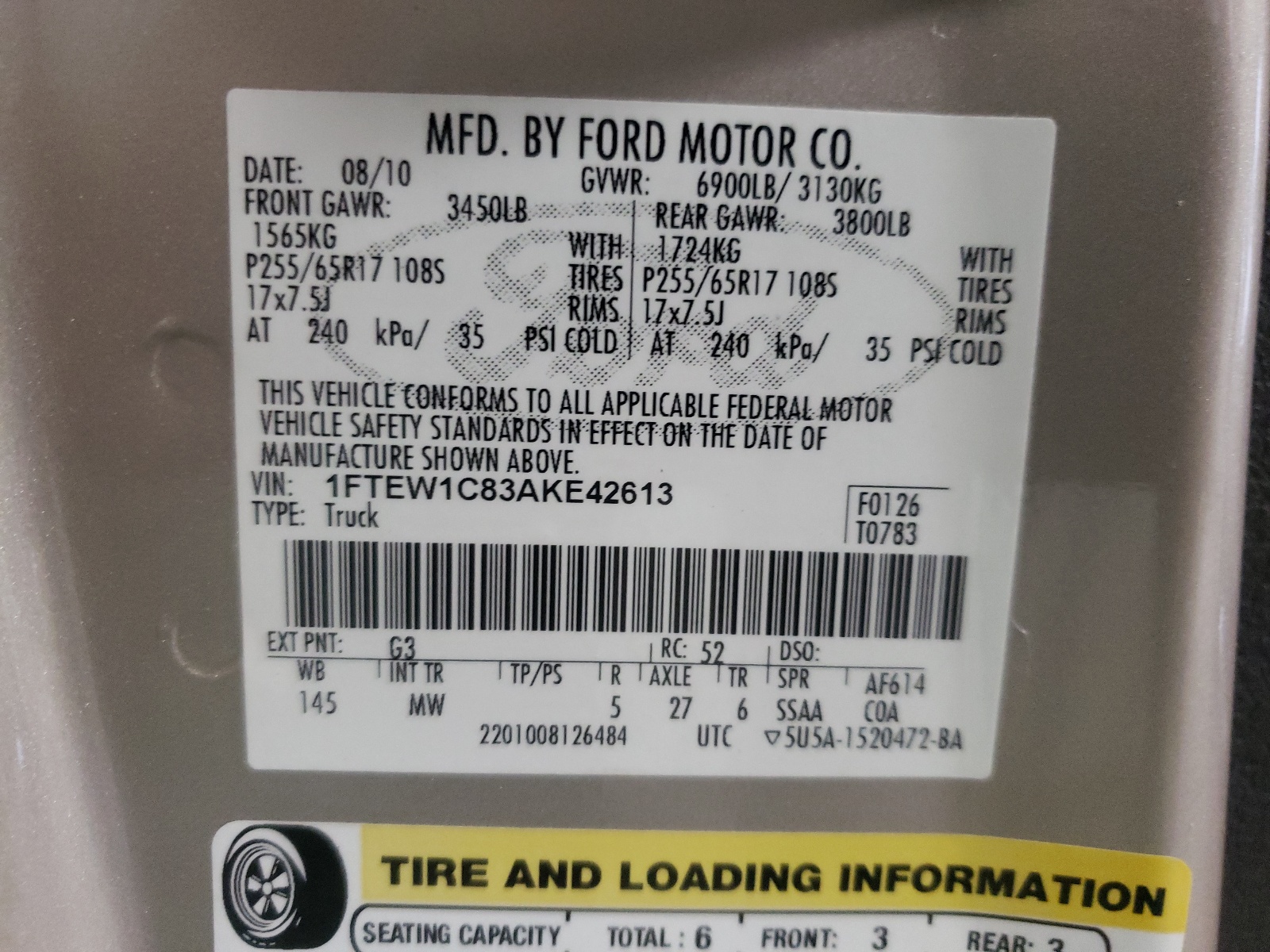 صورة رقم 10 من المزاد - 2010 FORD F150 SUPER مع VIN 1FTEW1C83AKE42613