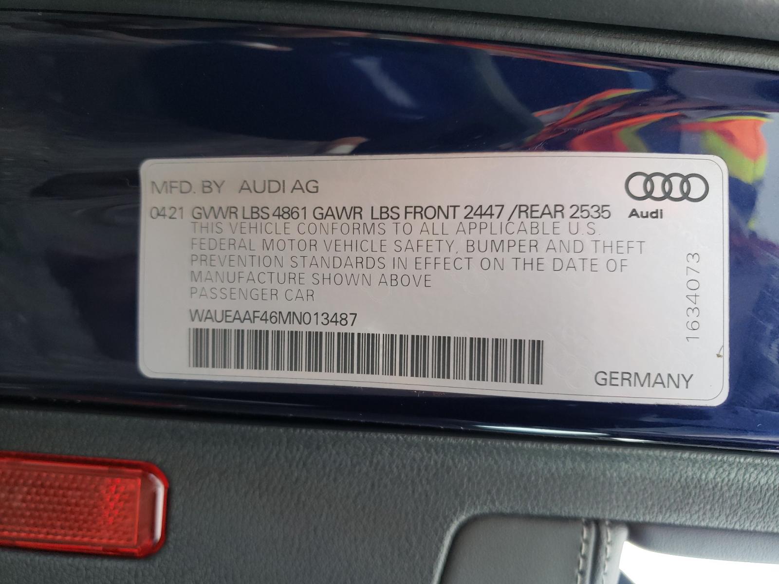Photo 10 from auction – 2021 AUDI A4 PREMIUM with VIN WAUEAAF46MN013487