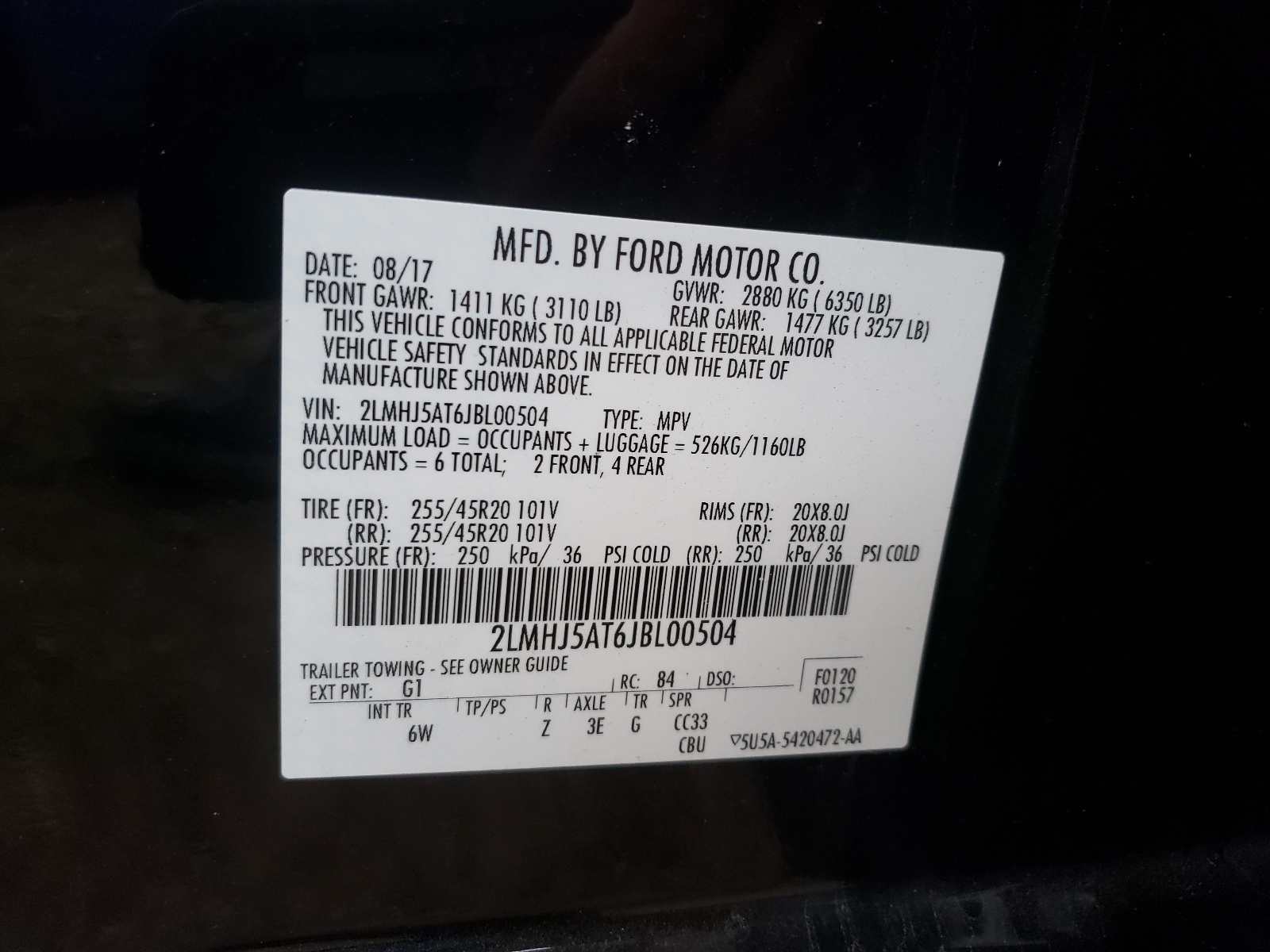 Photo 10 from auction – 2018 LINCOLN MKT with VIN 2LMHJ5AT6JBL00504