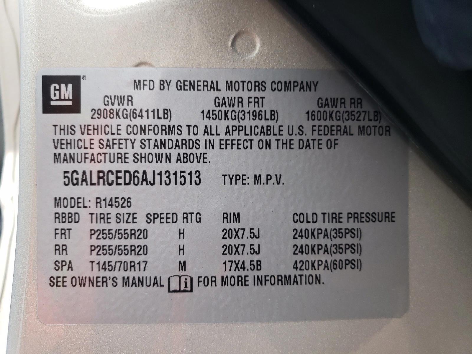 Photo 10 from auction – 2010 BUICK ENCLAVE CX with VIN 5GALRCED6AJ131513