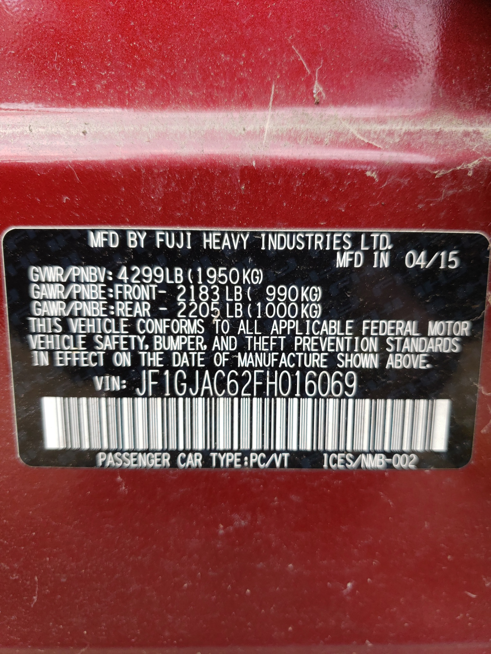 Фото 10 с аукциона – 2015 SUBARU IMPREZA PR с VIN JF1GJAC62FH016069