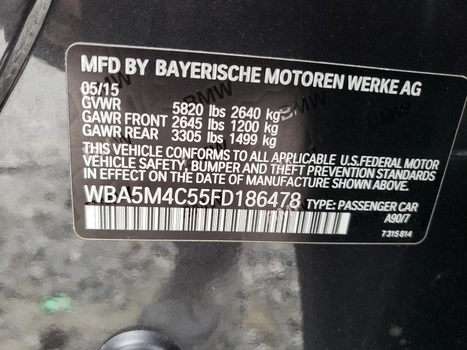 Photo 10 from auction – 2015 BMW 535 XIGT with VIN WBA5M4C55FD186478