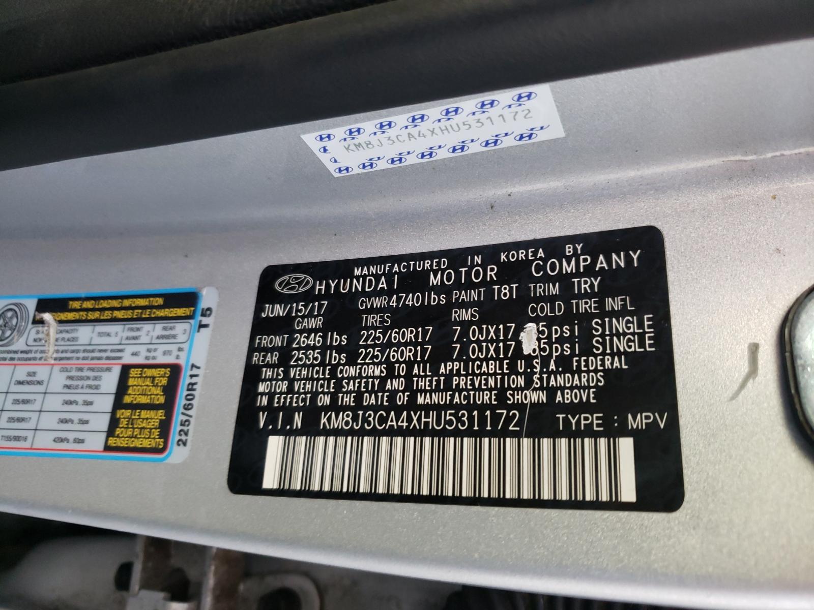 Photo 10 from auction – 2017 HYUNDAI TUCSON LIM with VIN KM8J3CA4XHU531172