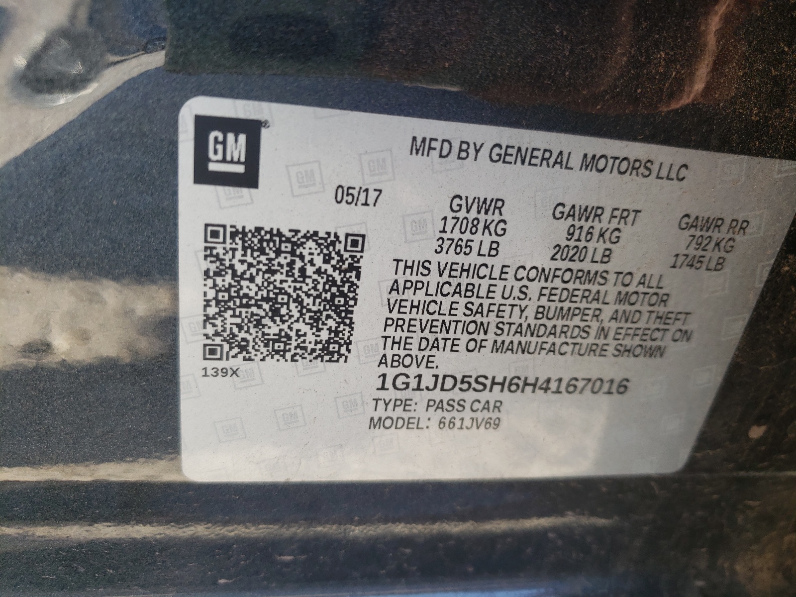 Photo 10 from auction – 2017 CHEVROLET SONIC LT with VIN 1G1JD5SH6H4167016