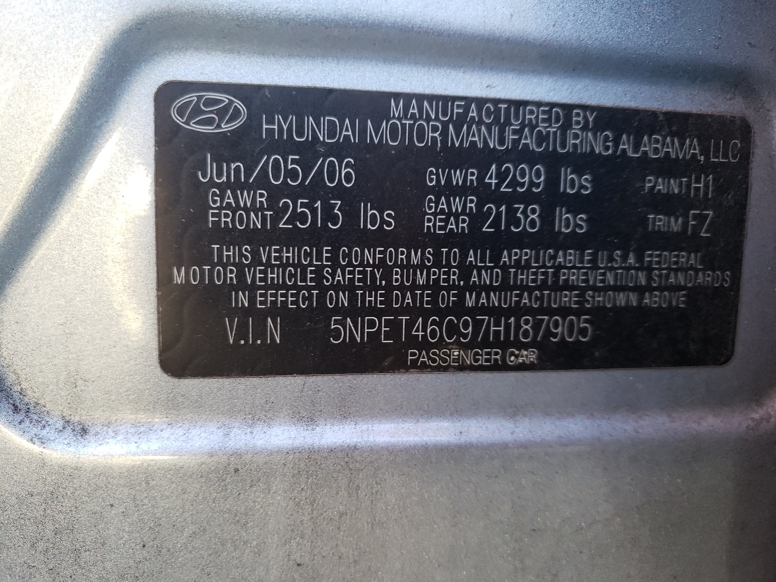 Photo 10 from auction – 2007 HYUNDAI SONATA GLS with VIN 5NPET46C97H187905