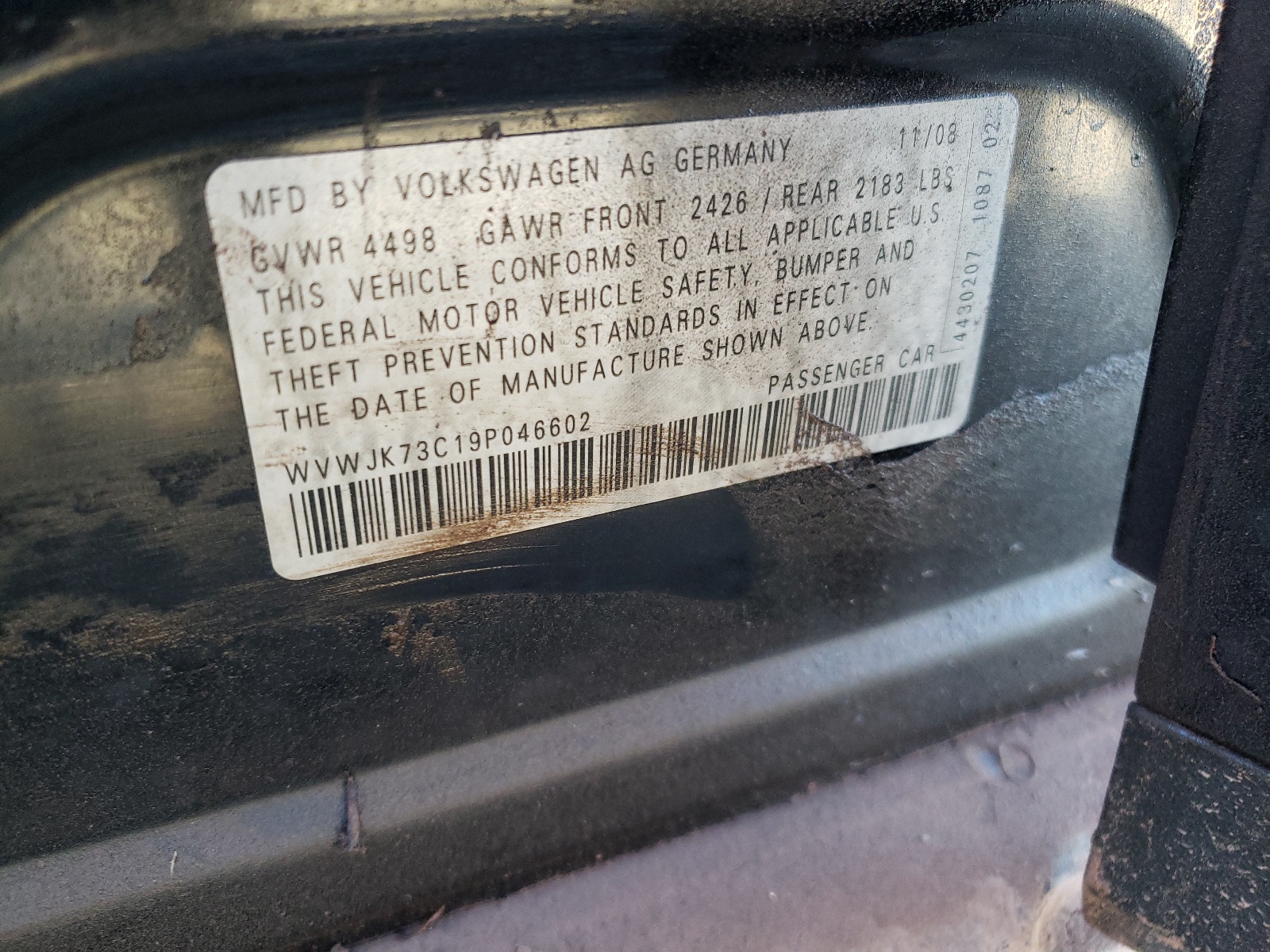 Photo 10 from auction – 2009 VOLKSWAGEN PASSAT TUR with VIN WVWJK73C19P046602