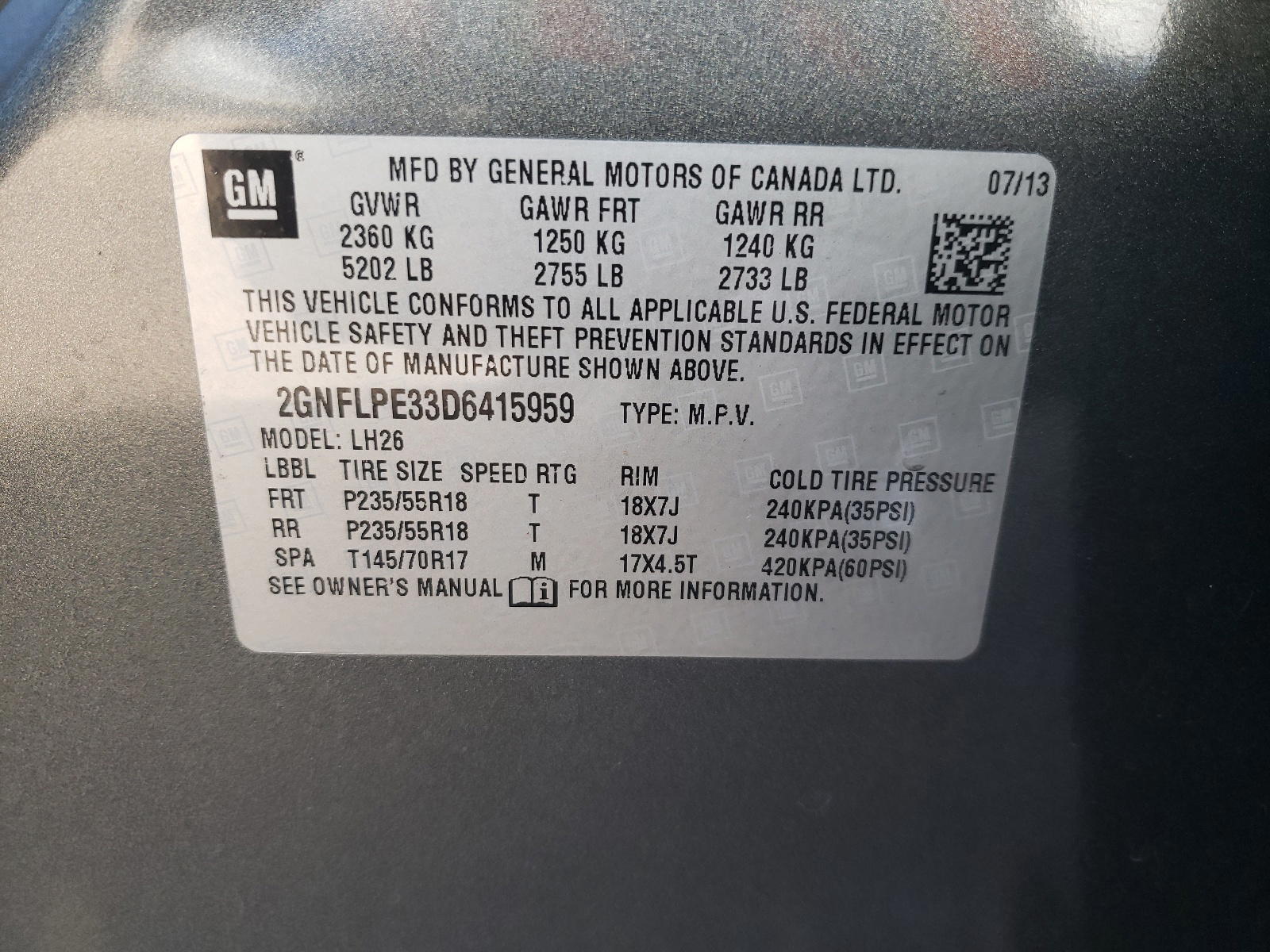 Photo 10 from auction – 2013 CHEVROLET EQUINOX LT with VIN 2GNFLPE33D6415959