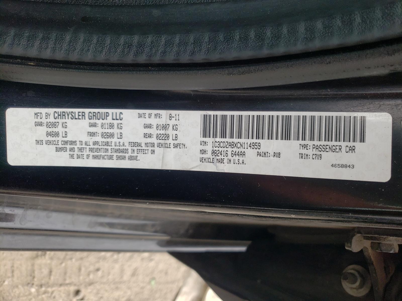 Photo 10 from auction – 2012 DODGE AVENGER SE with VIN 1C3CDZABXCN114959