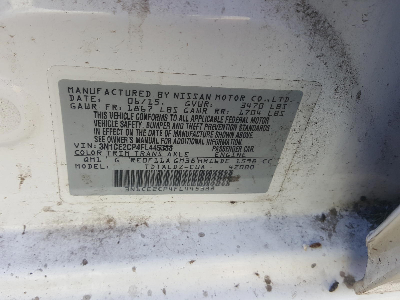 Photo 10 from auction – 2015 NISSAN VERSA NOTE with VIN 3N1CE2CP4FL445388