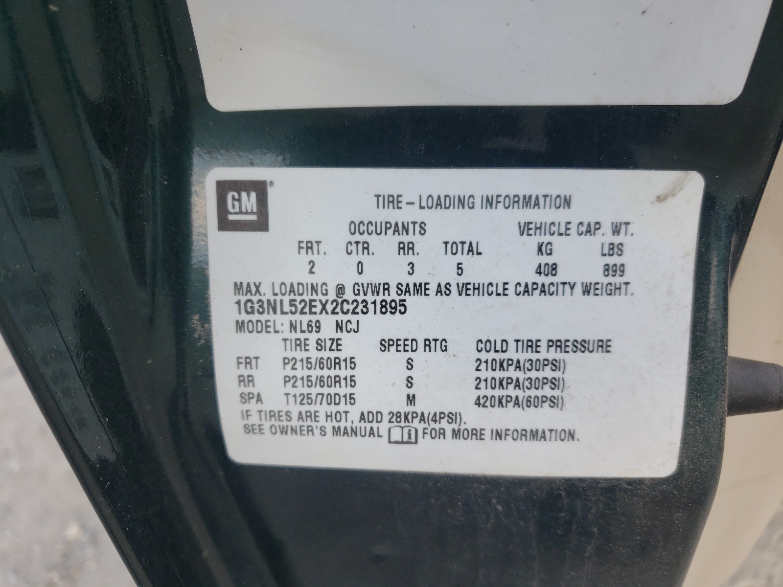 Photo 10 from auction – 2002 OLDSMOBILE ALERO GL with VIN 1G3NL52EX2C231895