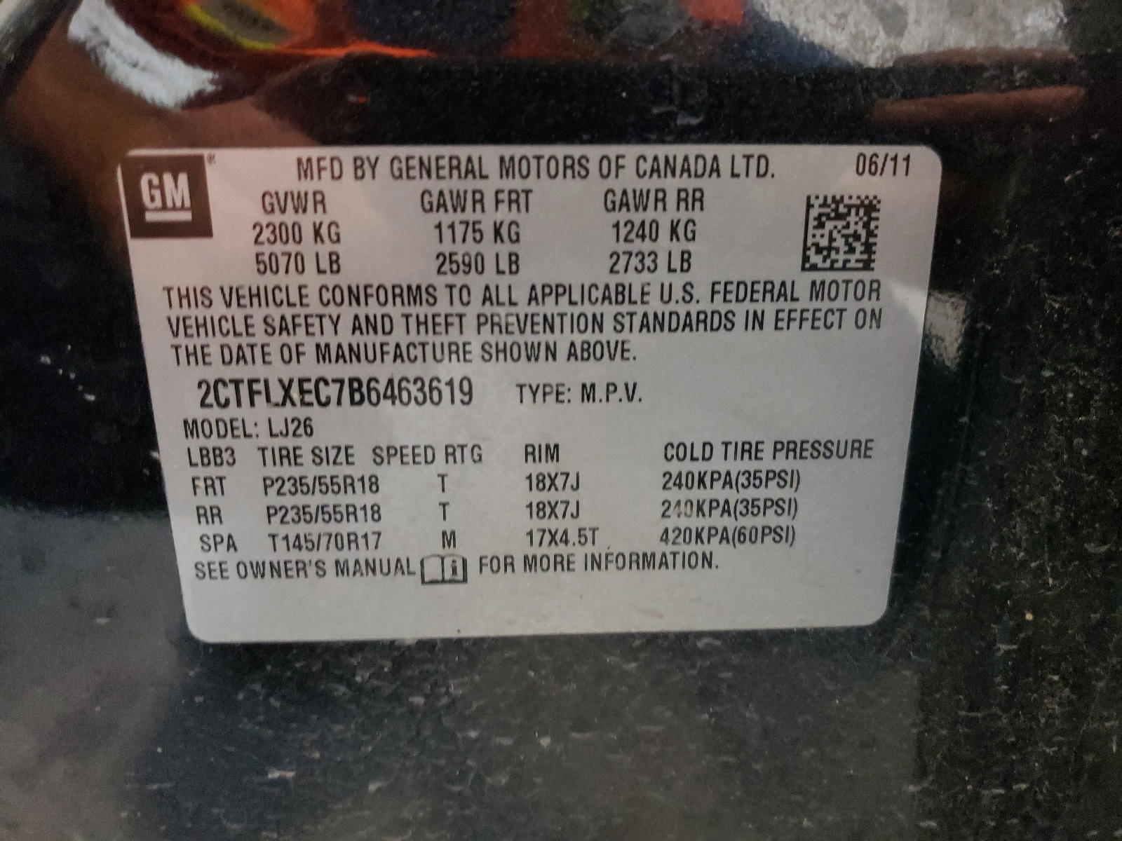 Photo 10 from auction – 2011 GMC TERRAIN SL with VIN 2CTFLXEC7B6463619