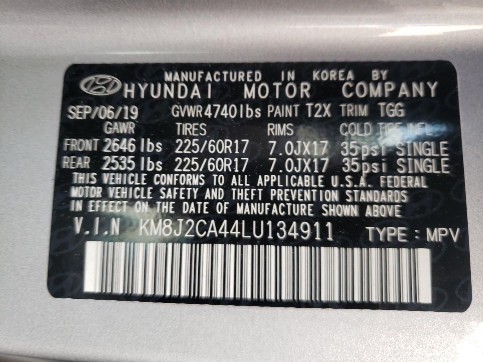 Photo 10 from auction – 2020 HYUNDAI TUCSON SE with VIN KM8J2CA44LU134911