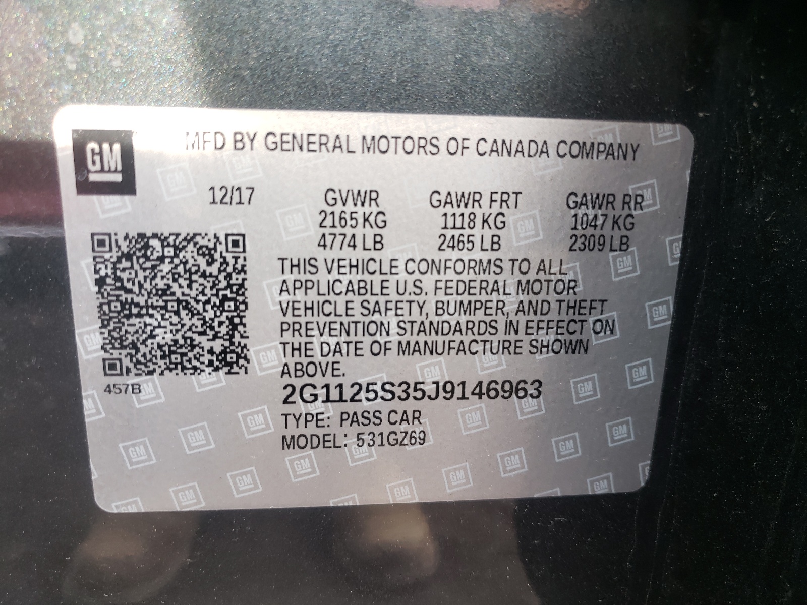 Photo 10 from auction – 2018 CHEVROLET IMPALA PRE with VIN 2G1125S35J9146963