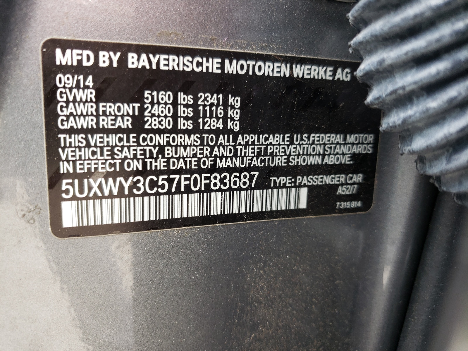 Photo 10 from auction – 2015 BMW X3 XDRIVE2 with VIN 5UXWY3C57F0F83687